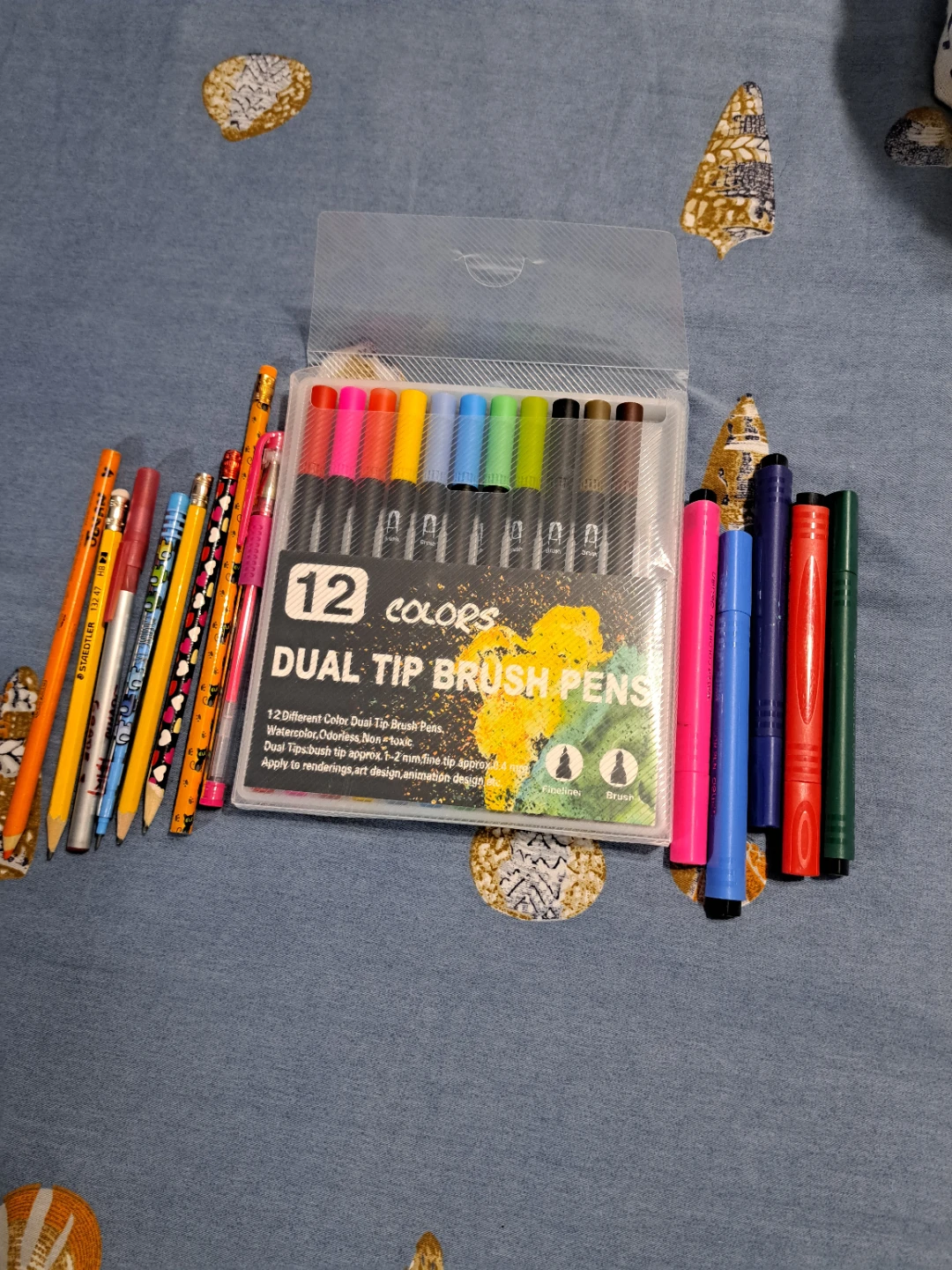 12 Color Dual Tip Brush Pens Set