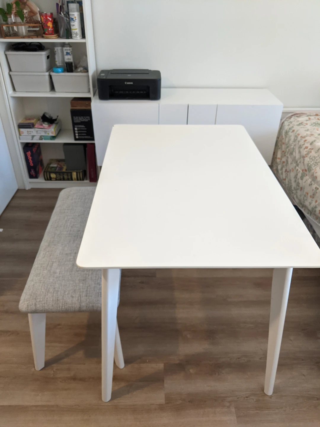 White Dining Table and Bench Set