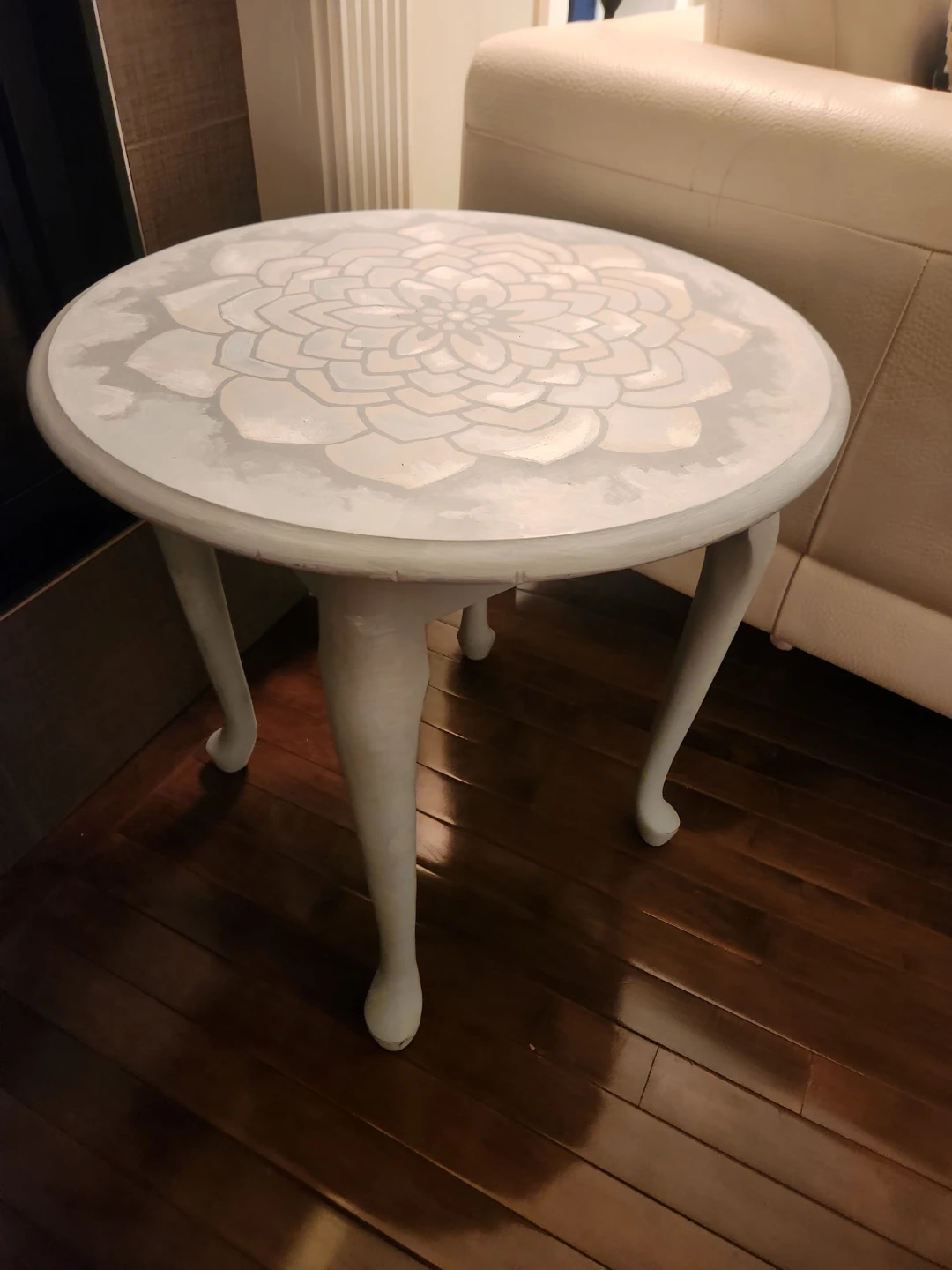 Hand painted Round Accent Table with lotus flower design
