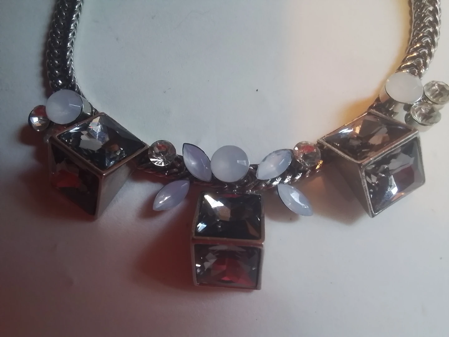Silver-tone Statement Necklace with Grey and Clear Gems - photo 3
