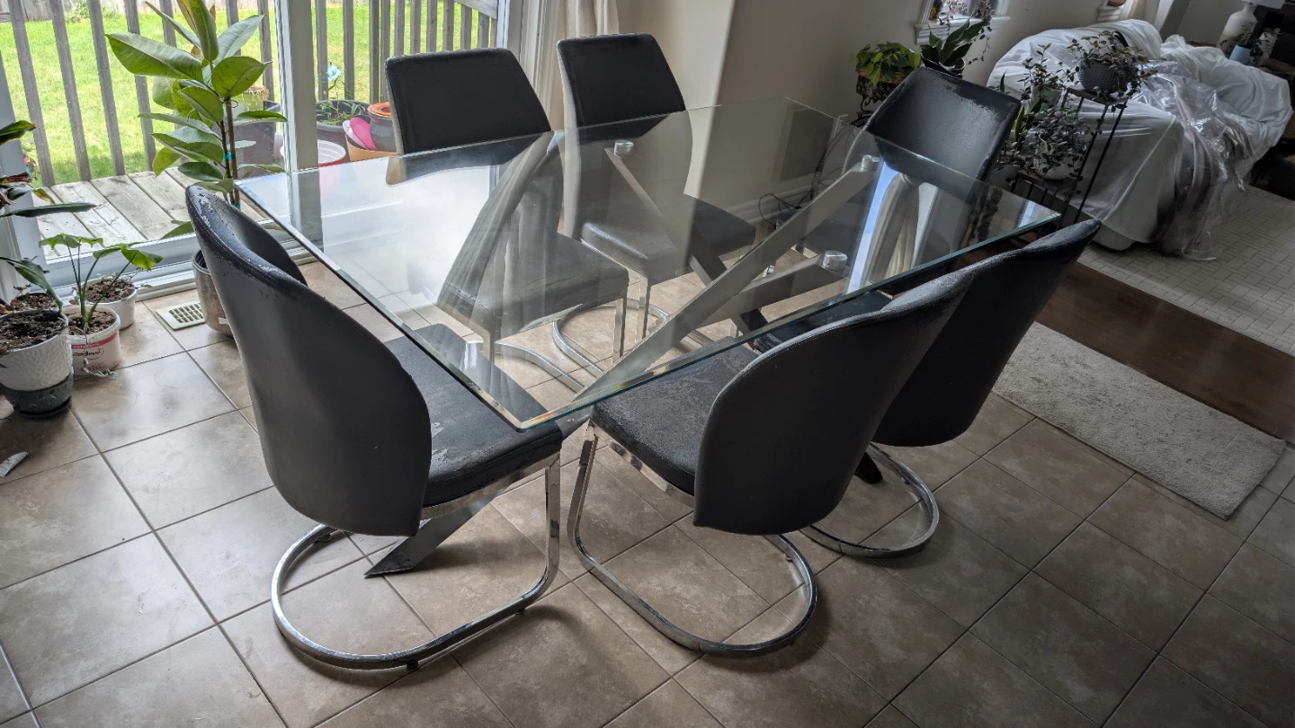 Glass Top Dining Table with 6 Chairs - photo 2