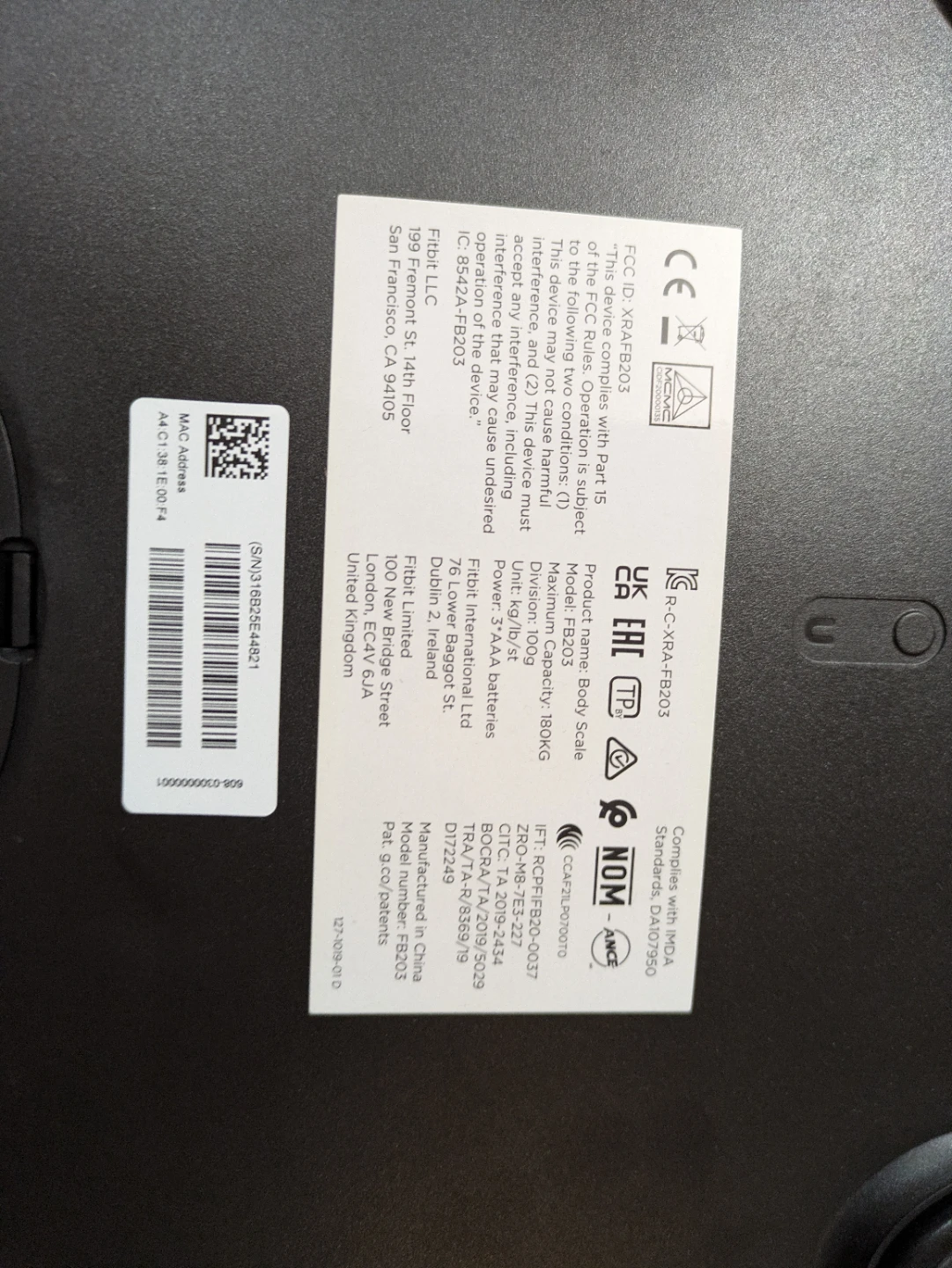 Fitbit Body Scale FB203