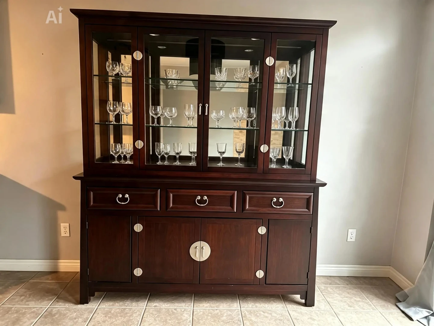 Dark Wood China Cabinet with Glass Doors - photo 3