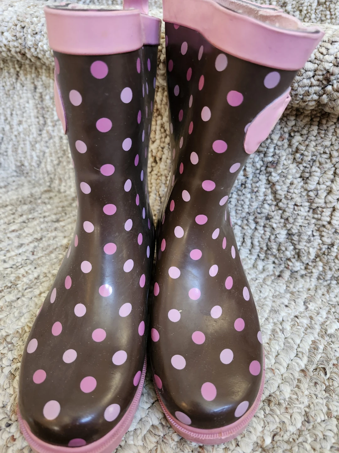 Kids' Brown Polka Dot Rain Boots Size 10/11