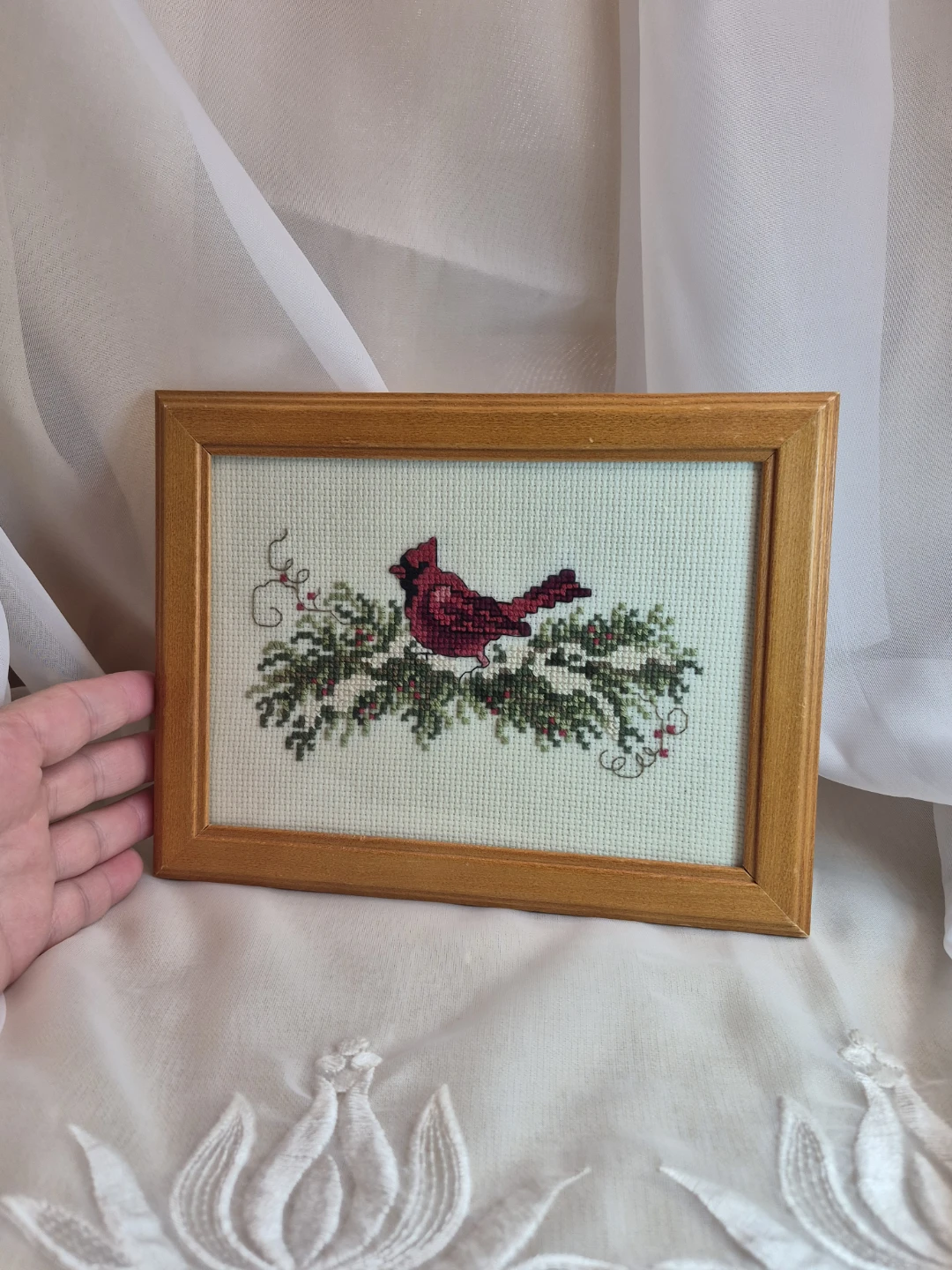 Beautiful Vintage 5x7 HandStitched Hand Needlepoint Cardinal - photo 4