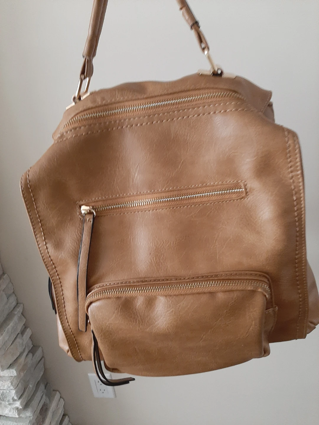 Brown Faux Leather Backpack