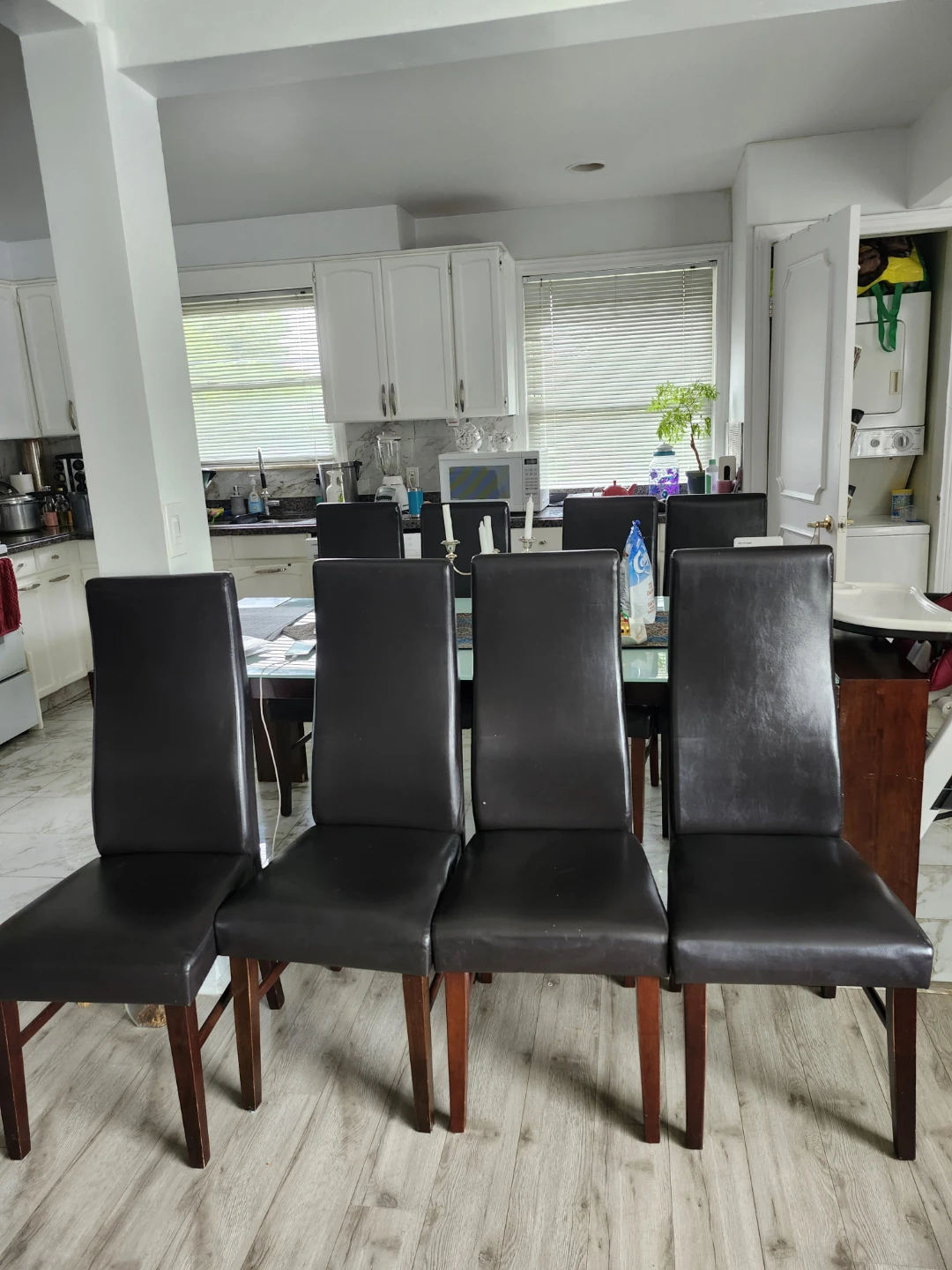 Set of 8 Dark Brown Faux Leather Dining Chairs - photo 2