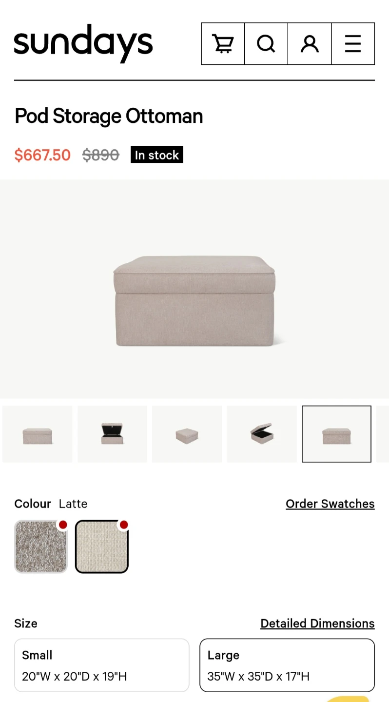 Sundays Pod Storage Ottoman - Small, Latte - photo 5