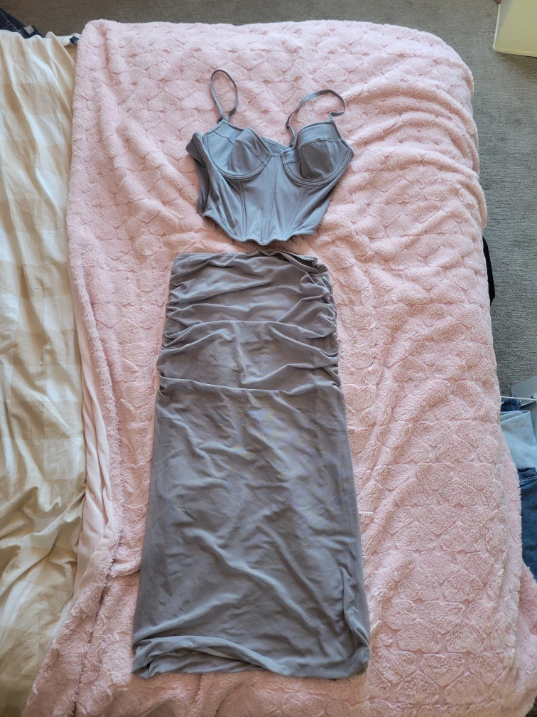 Ardene Grey Ruched Skirt and Bustier Set
