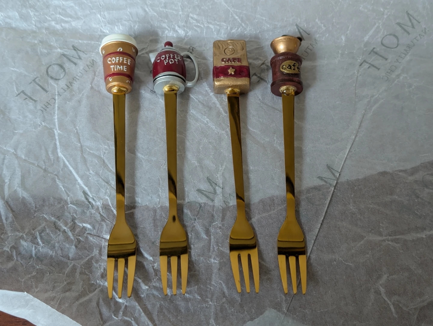 Set of 4 Coffee Themed Dessert Forks