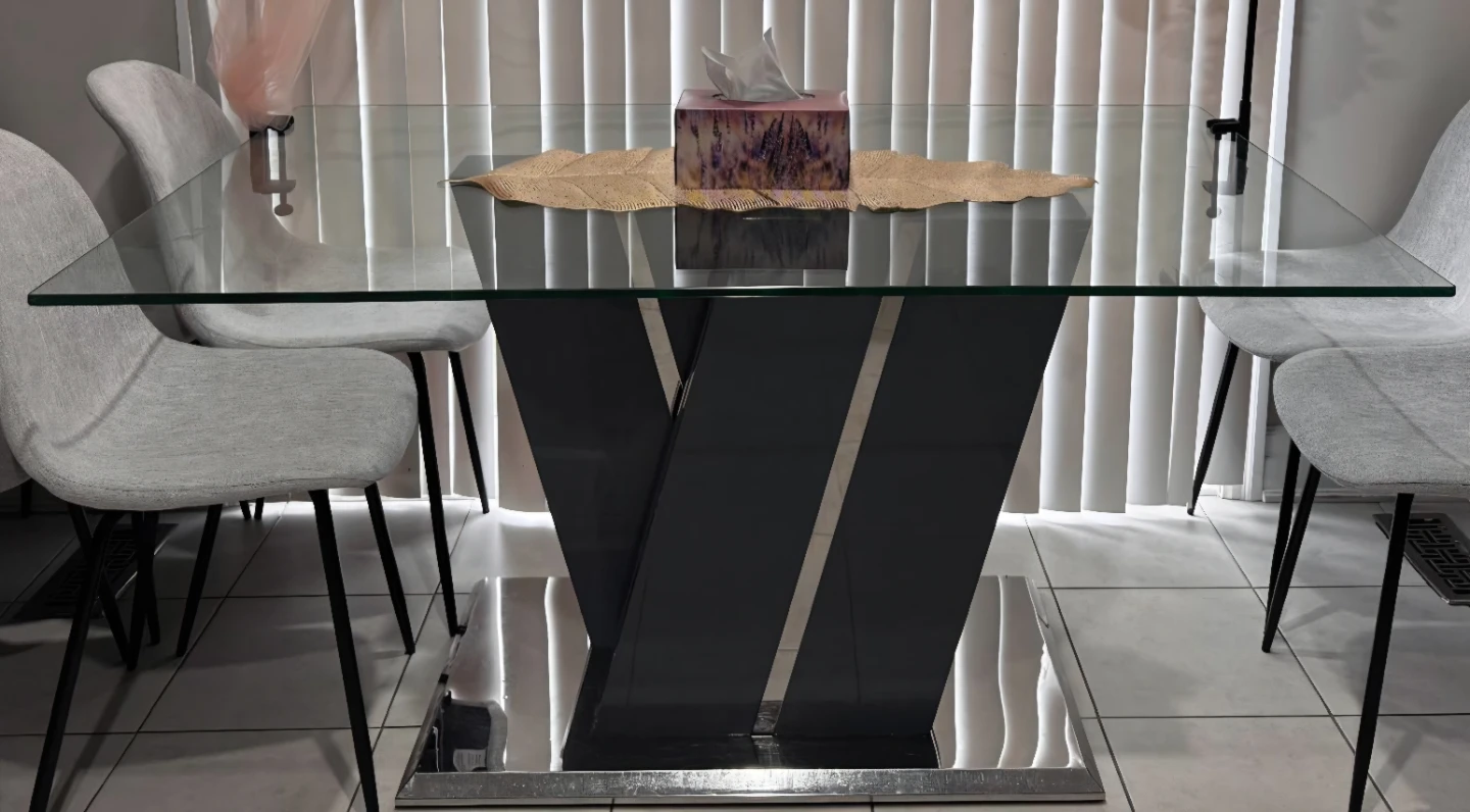 Glass Dining Table with Modern Base