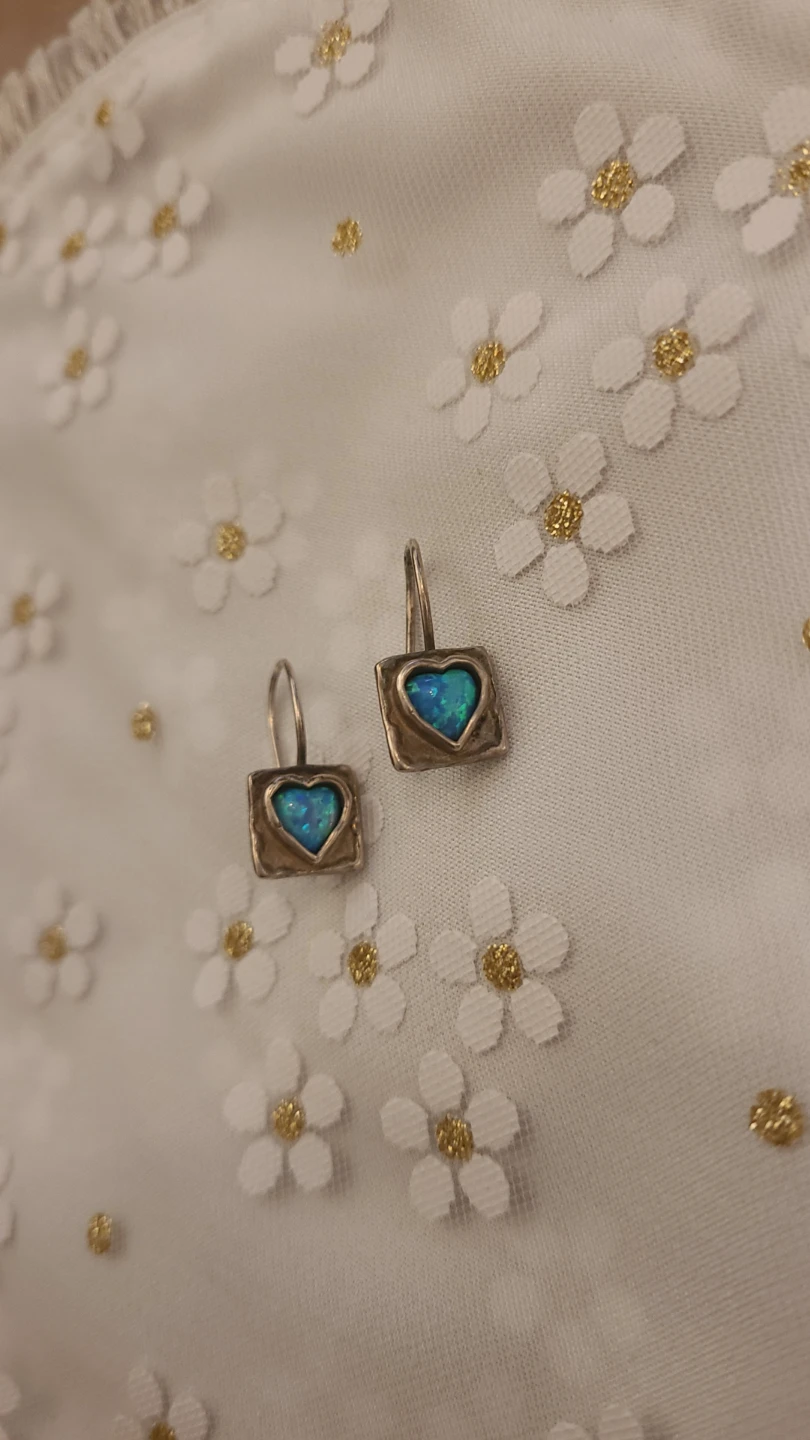Sterling Silver Heart Opal Earrings