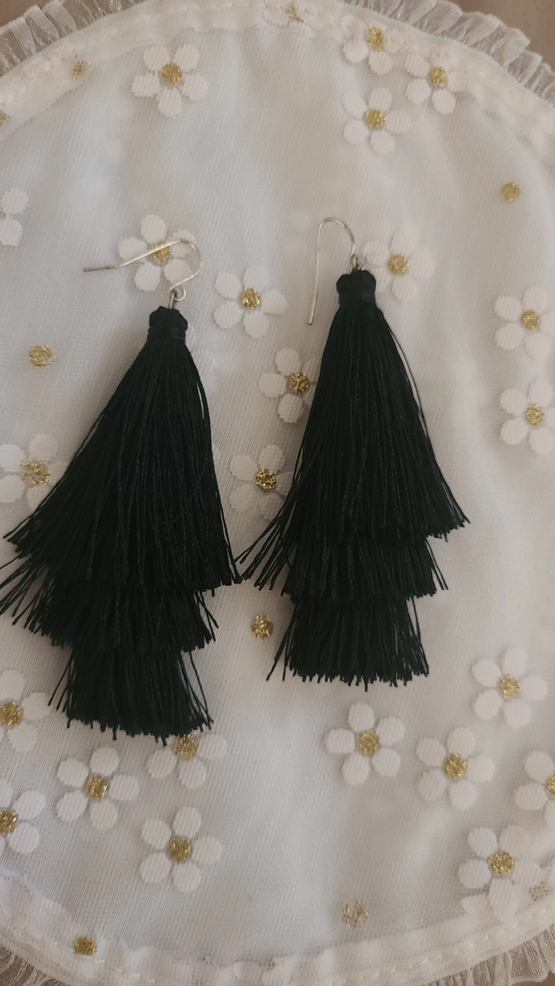 Black Tiered Tassel Earrings