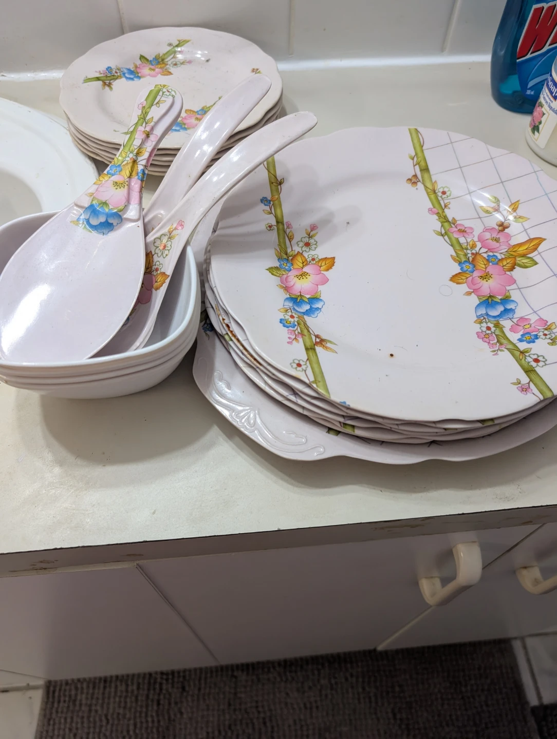 Floral Dinner Plates and Serving Spoons Set