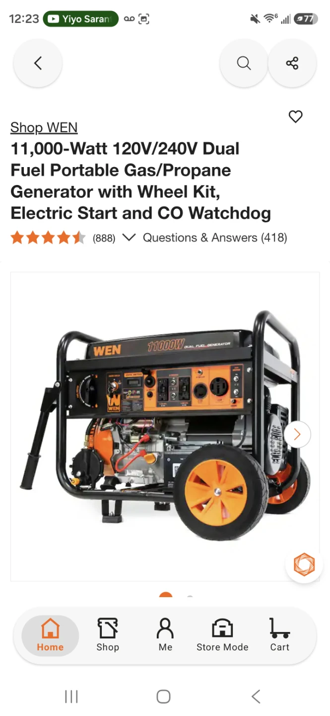 WEN DF1100X 11000 Watt Dual Fuel Generator