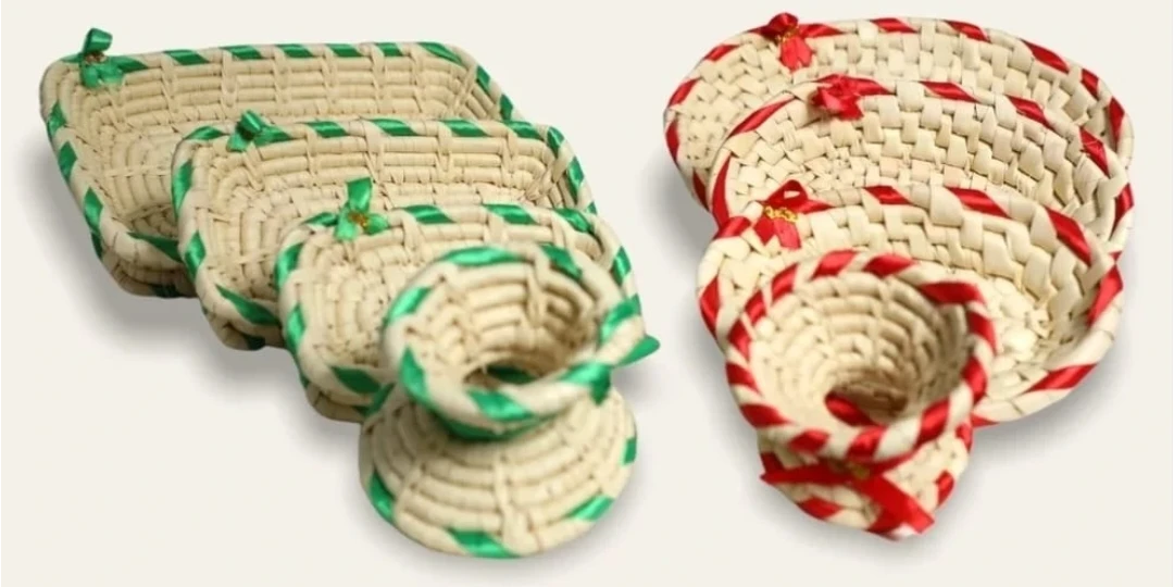 Woven Baskets with Ribbon Trim (Set of 2)