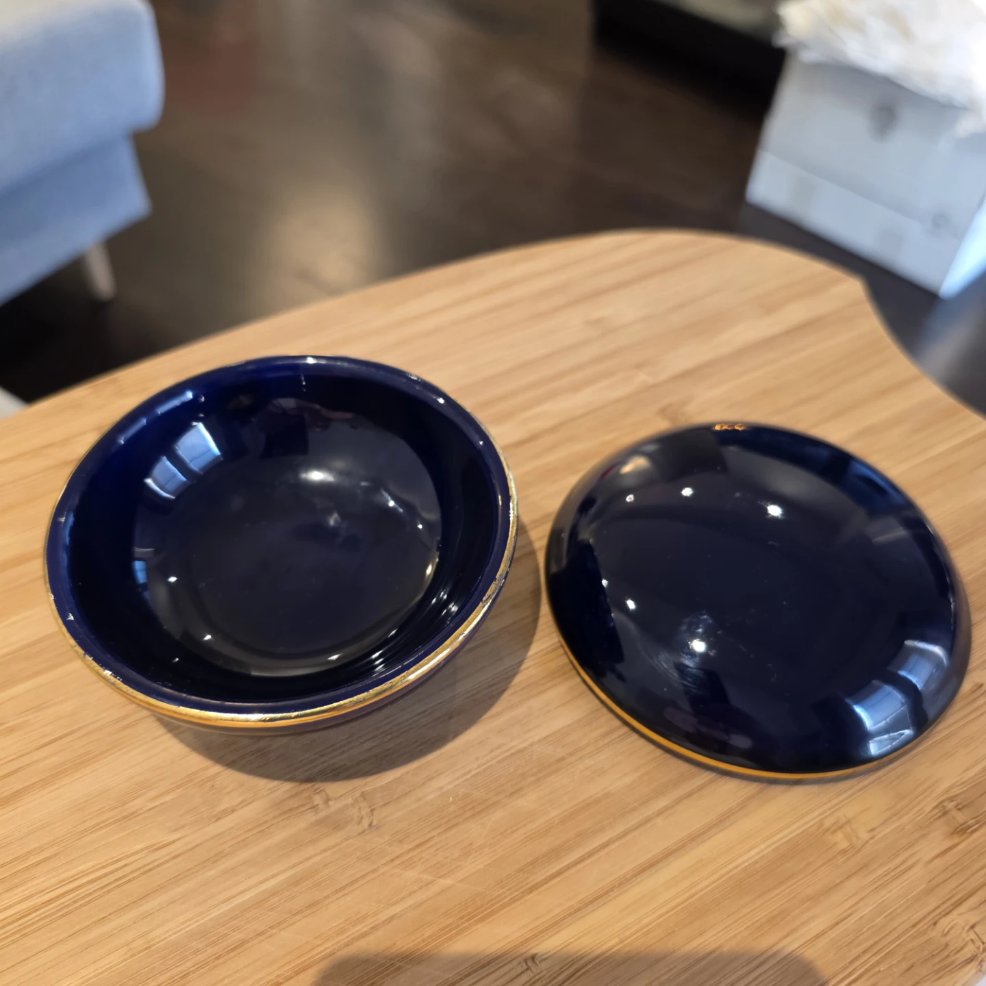 Dark Blue Ceramic Trinket Dish with Lid - photo 2