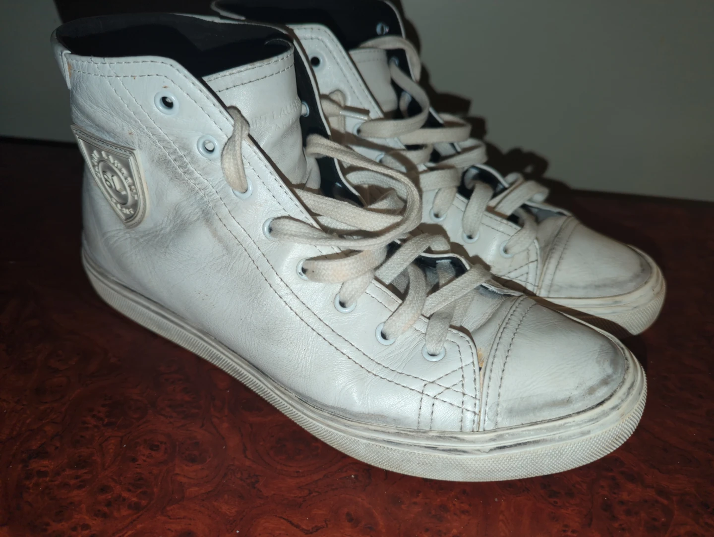 Saint Laurent Paris White Leather High-Top Sneakers