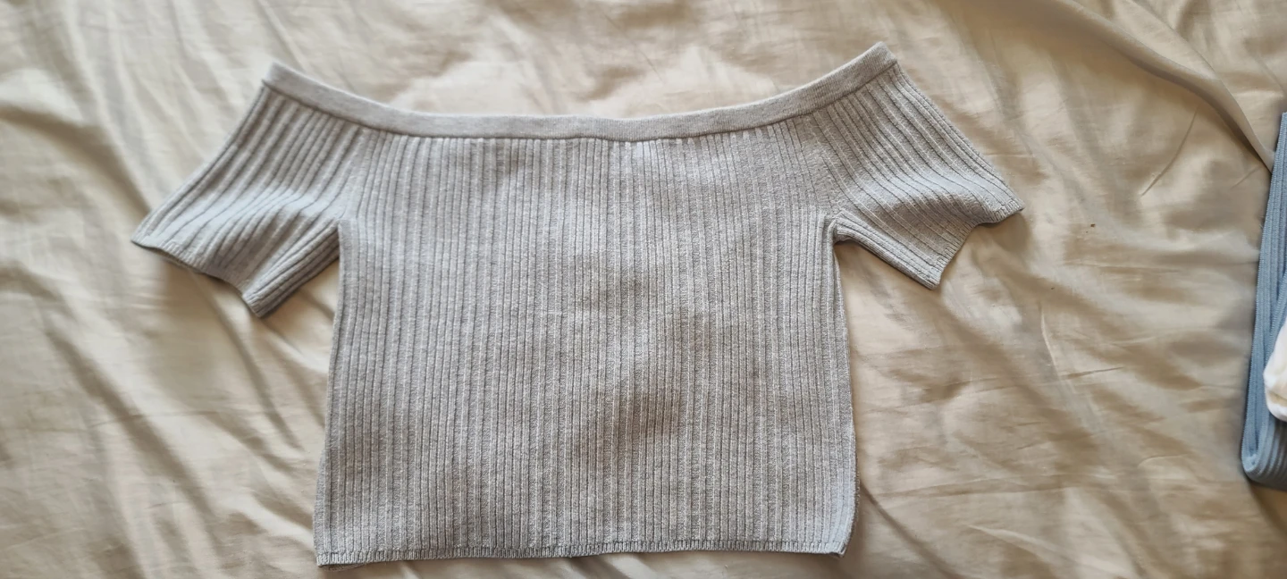 Aerie Grey Ribbed Off-the-Shoulder Crop Top - photo 3