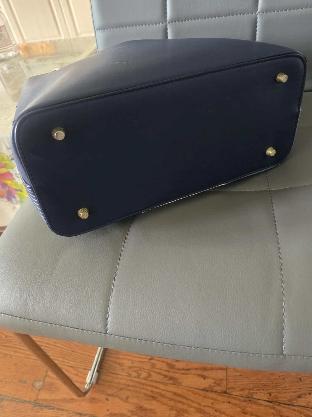 Navy Blue Colour Block Handbag with Gold Accents - photo 4