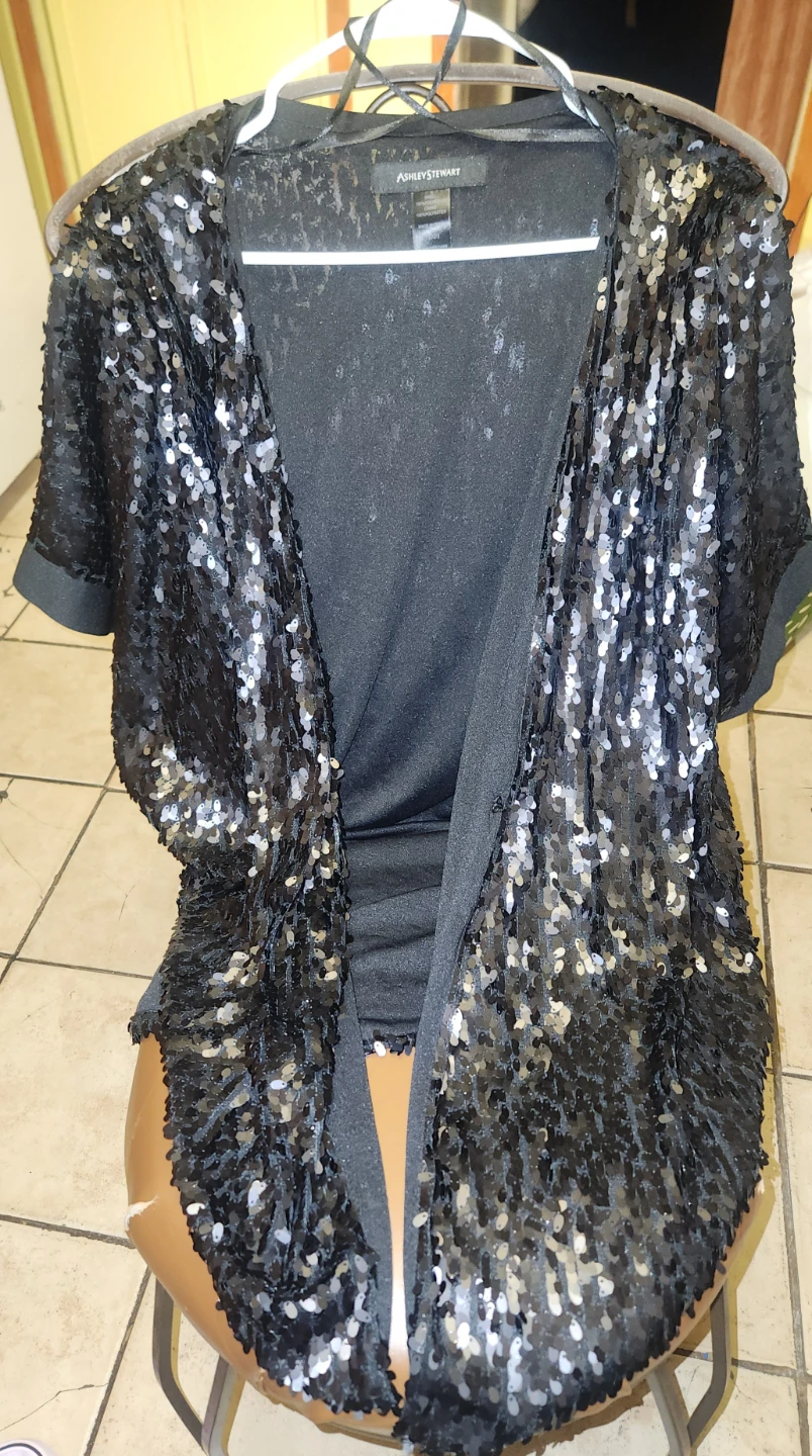 Ashley Stewart Black Sequin Kimono Shrug