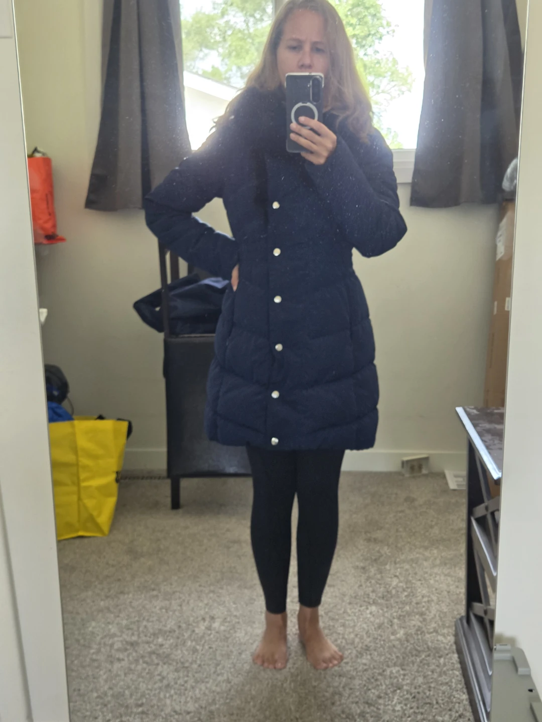 Navy Blue Guess Puffer Coat with Faux Fur Trim - photo 3