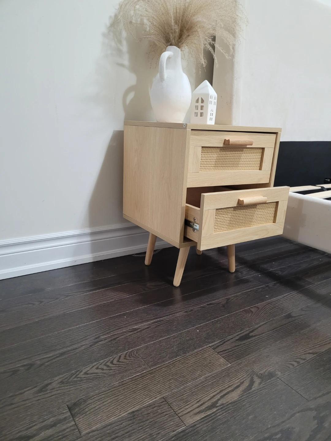 Wooden Nightstand with Rattan Drawer Fronts - photo 2