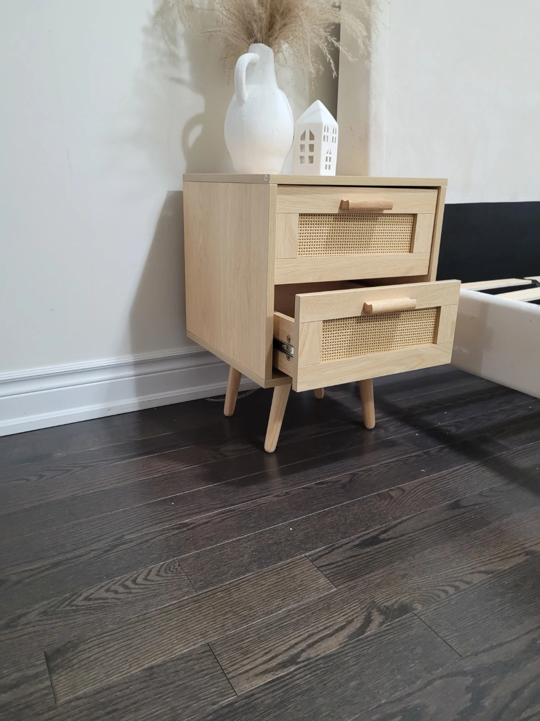 Wooden Nightstand with Rattan Drawer Fronts - photo 3