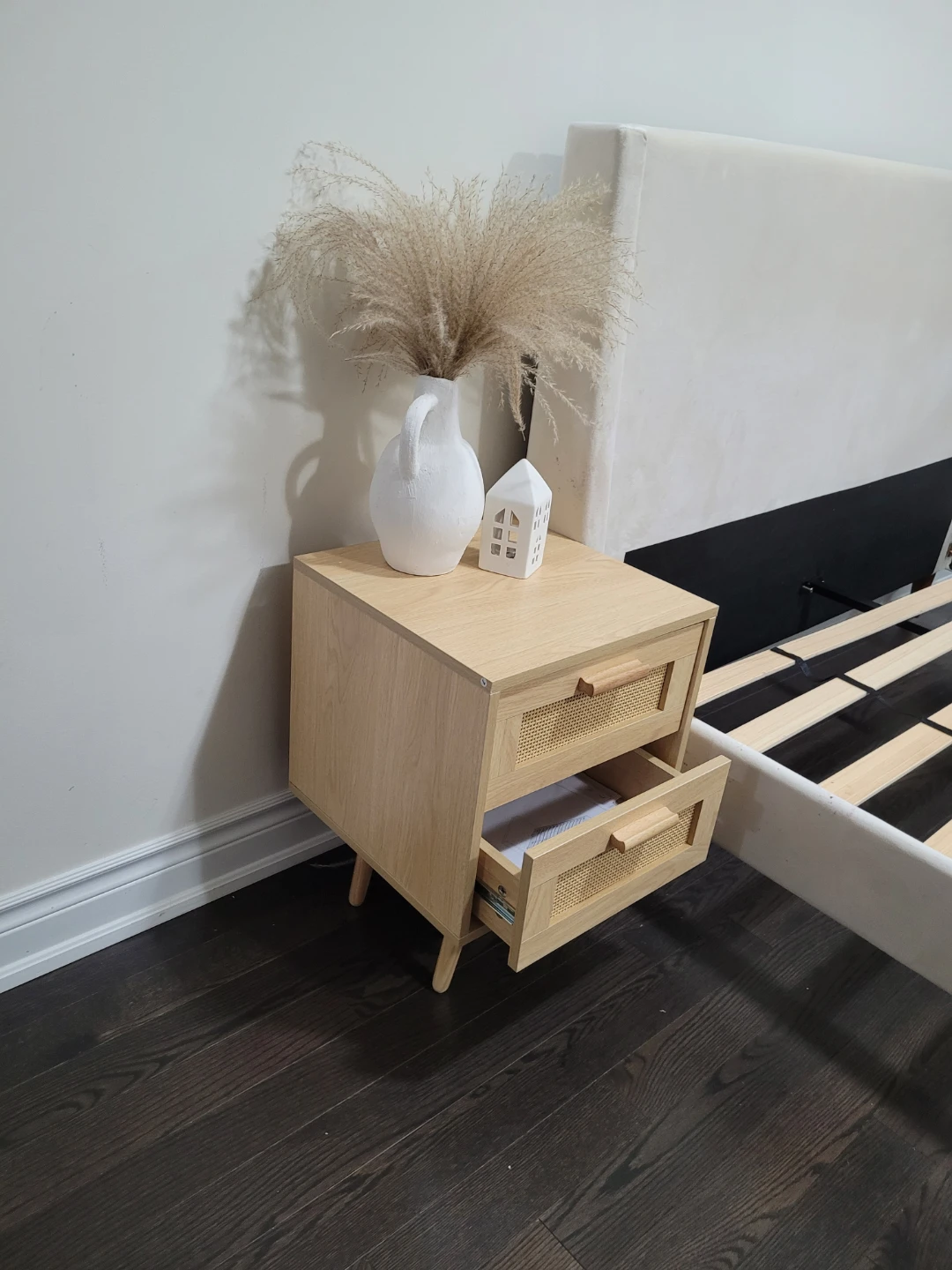 Wooden Nightstand with Rattan Drawer Fronts - photo 4