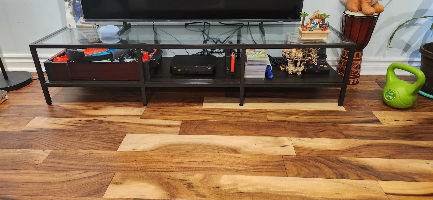 Glass top media console with metal frame