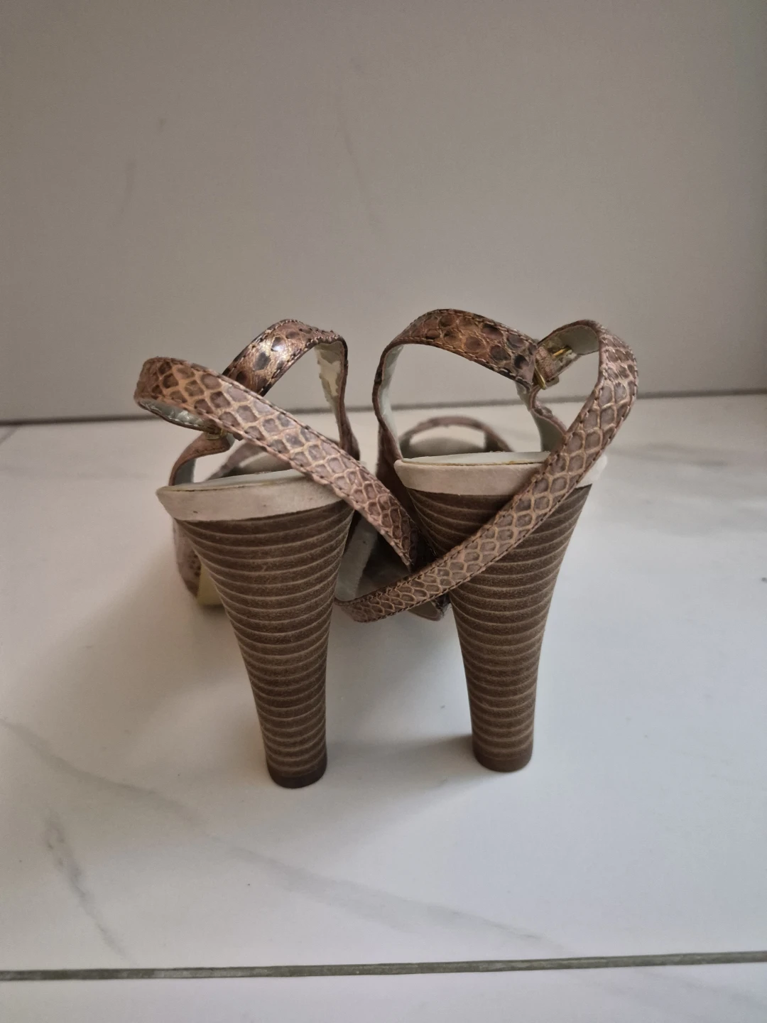 DKNYC Anastasia Snake Embossed Truffle Leather Heels - photo 5