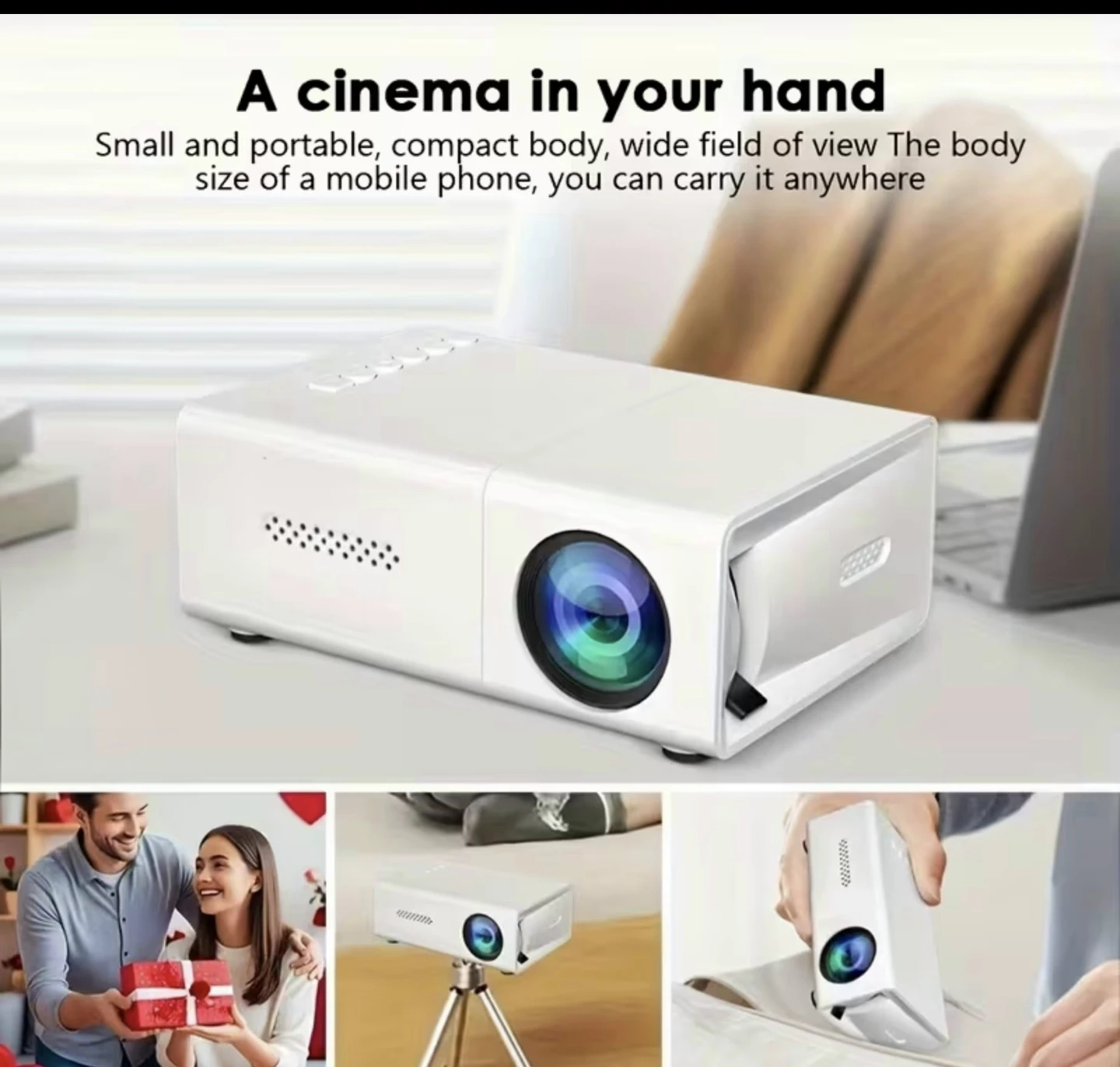 White LED Mini Projector with 80" Display
