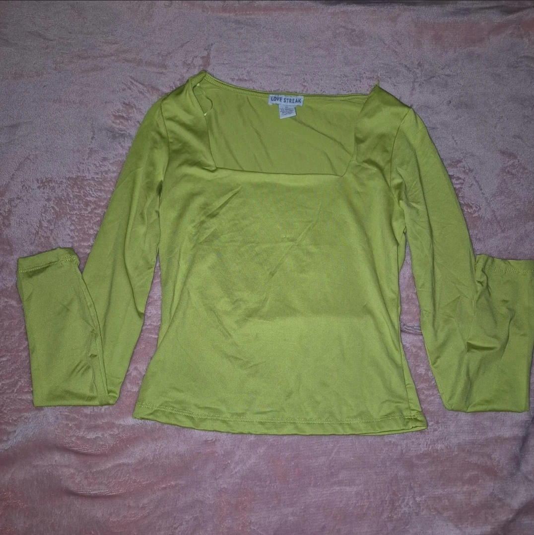 Love Streak Lime Green Square Neck Long Sleeve Top