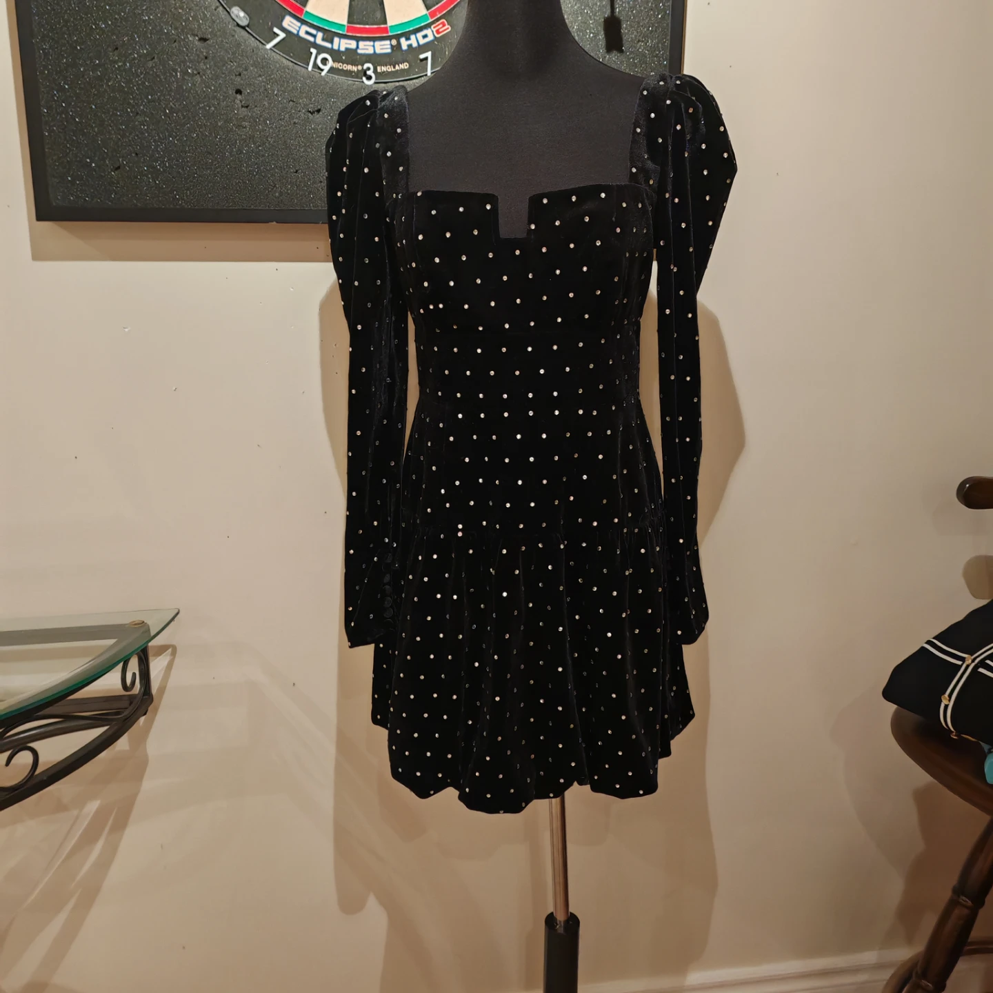 Self-Portrait Diamante Stud Black Velvet Mini Dress - photo 4