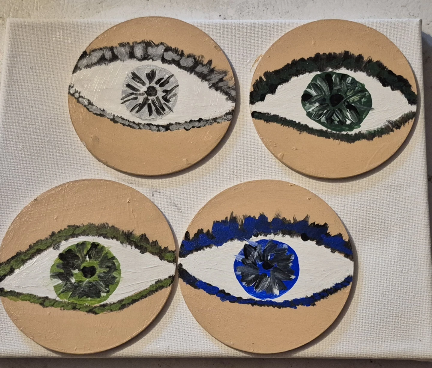 Set of 4 Hand-Painted Eye Art Wood Coasters