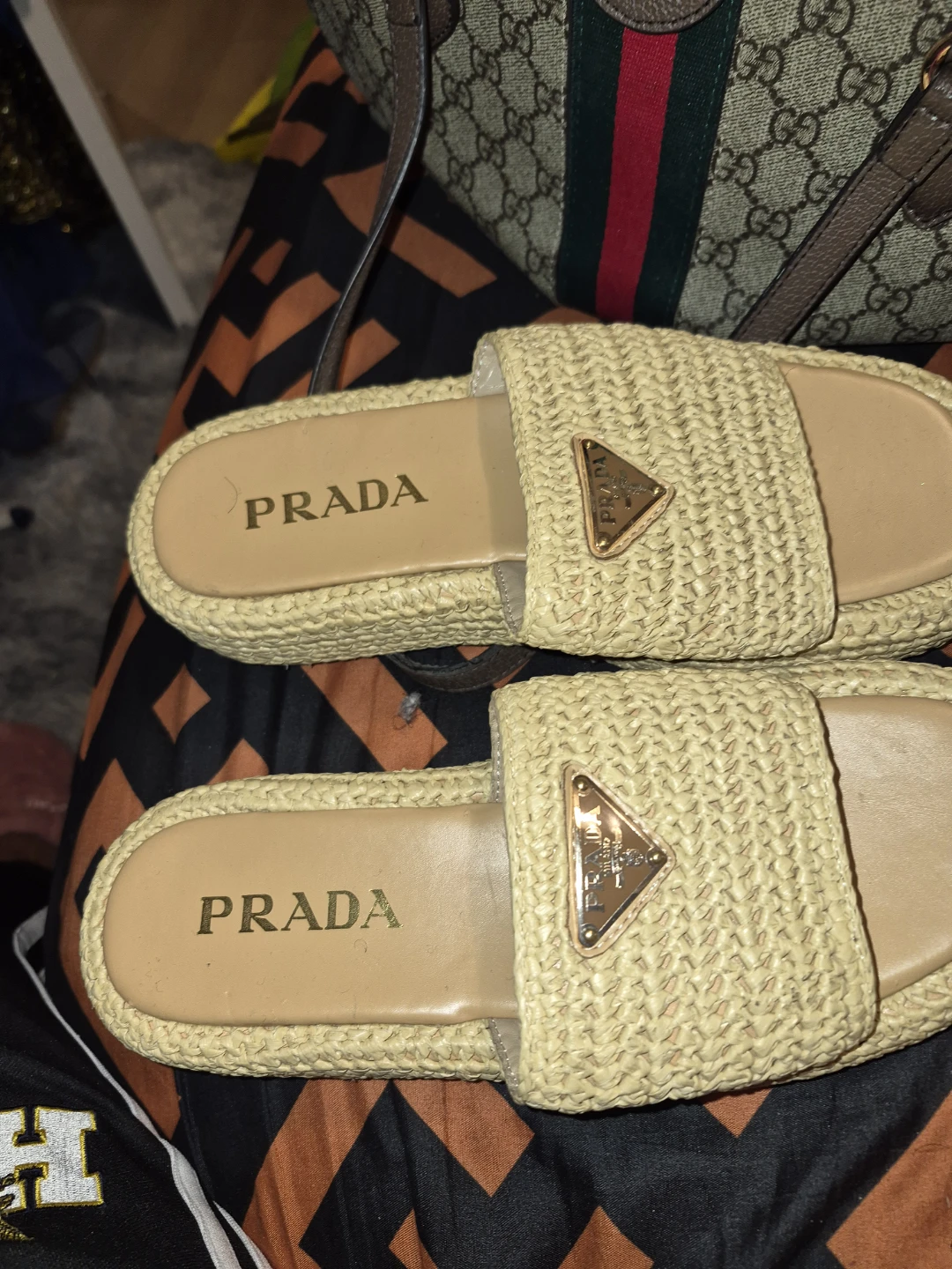 PRADA Straw Slide Sandals - photo 2