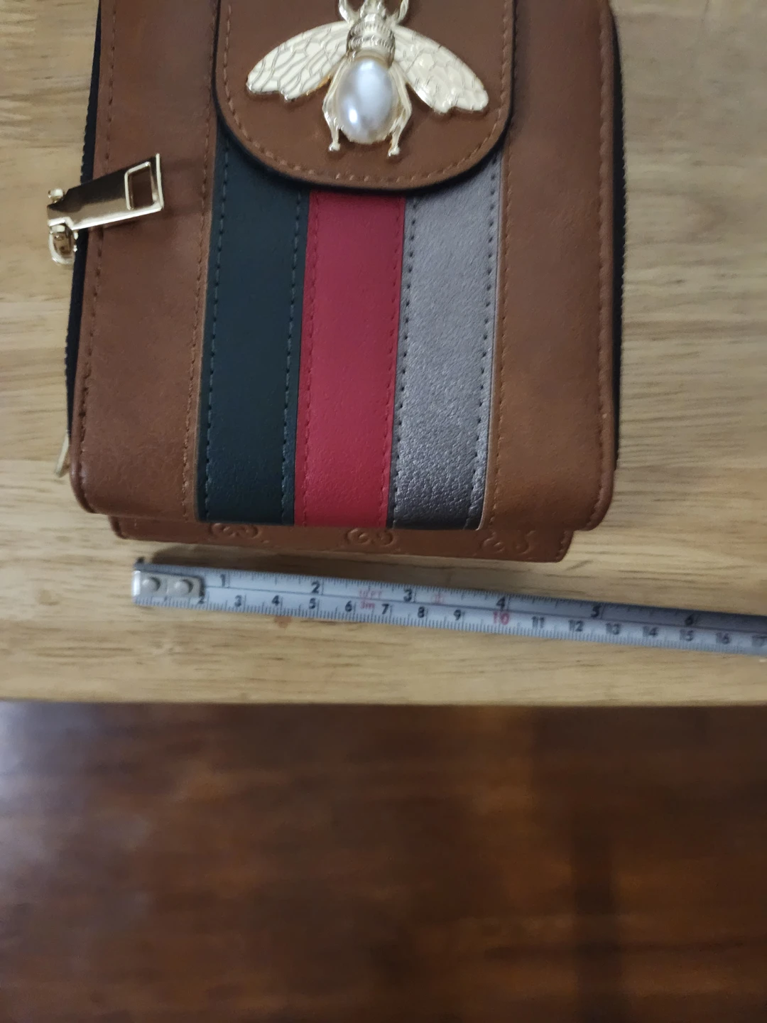 Brown Crossbody Phone Bag with Bee Accent - photo 5