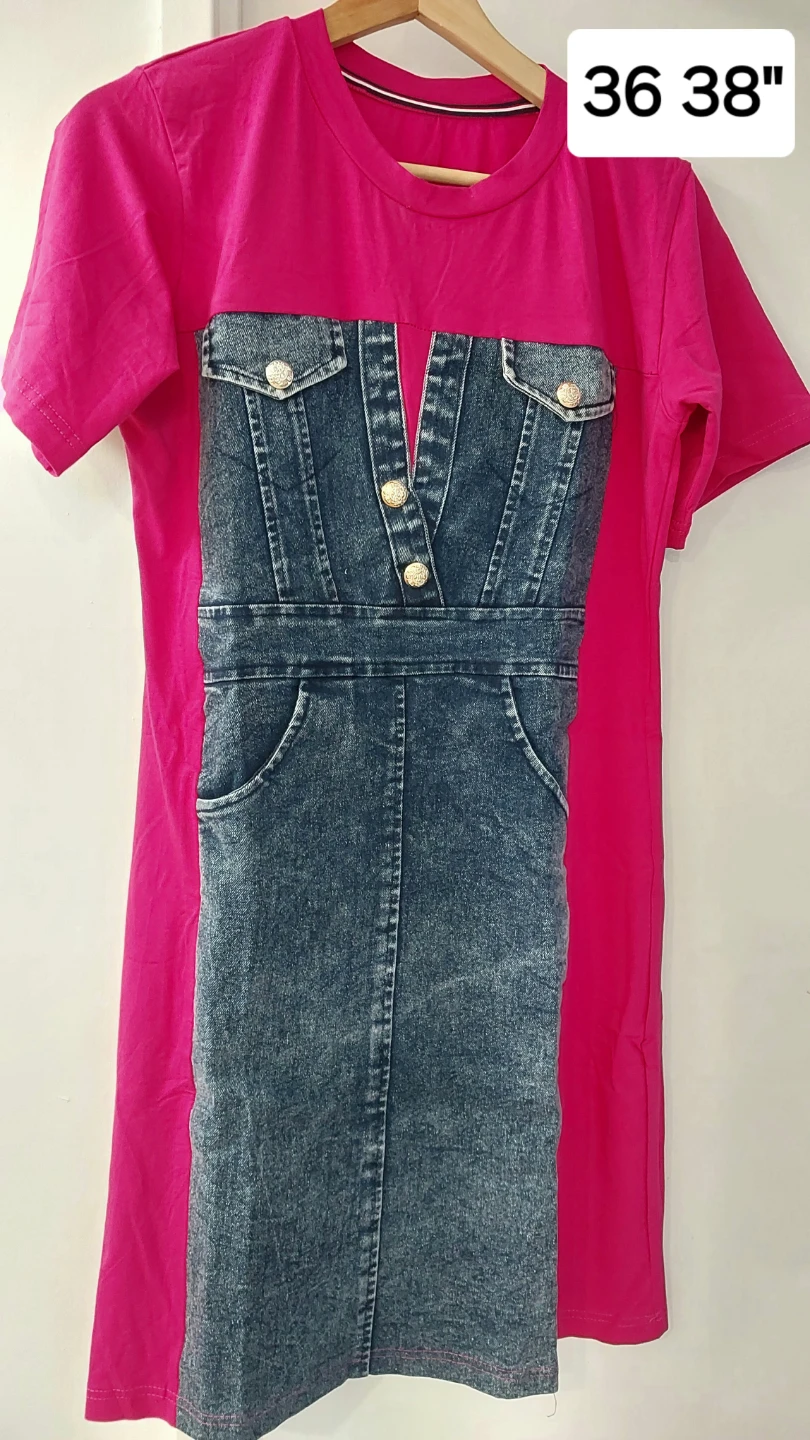 BRAND NEW Pink T-shirt Dress with Denim patch
