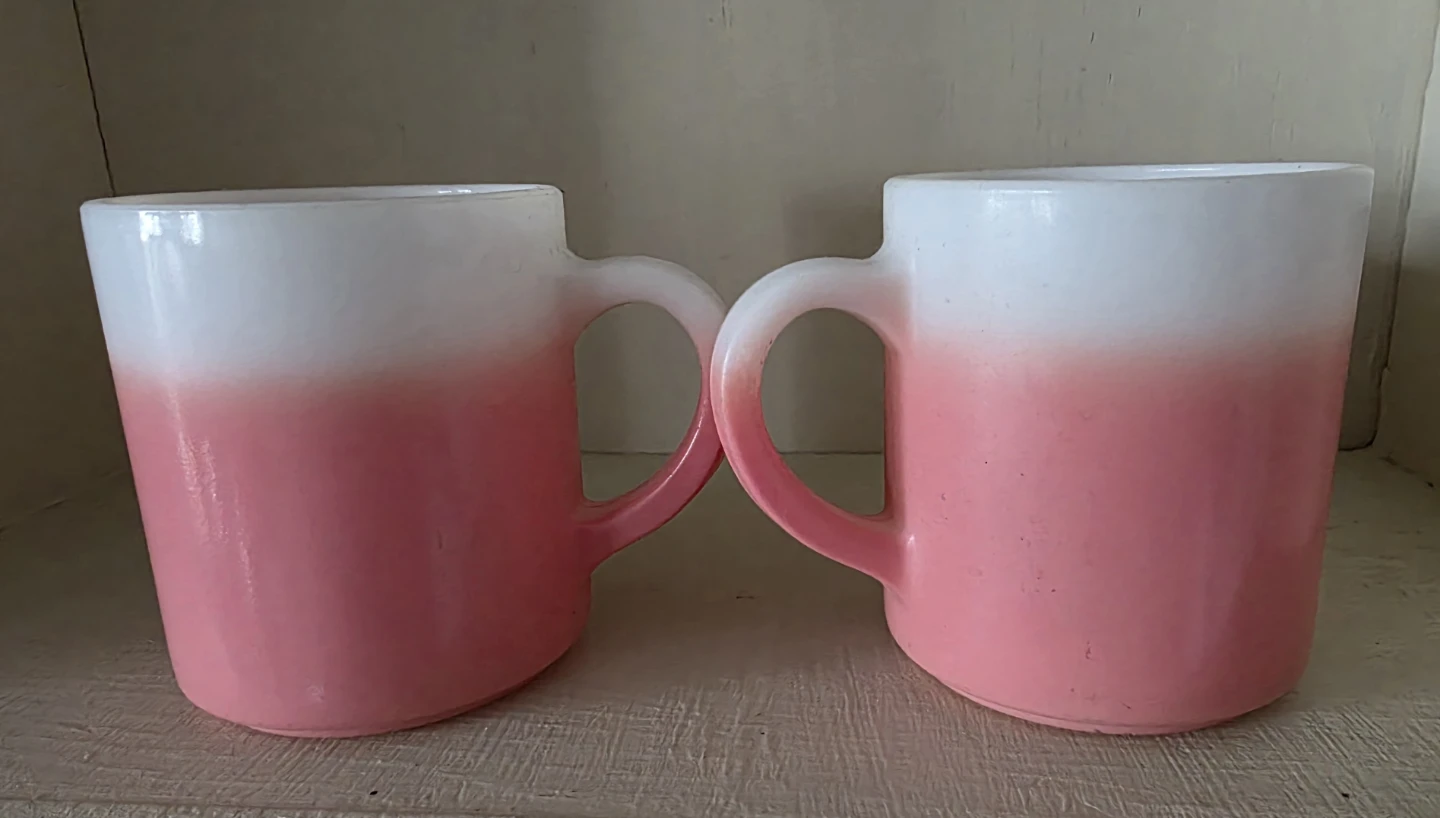 Vintage Hazel Atlas Pink and White Ombre Mugs (Set of 2)