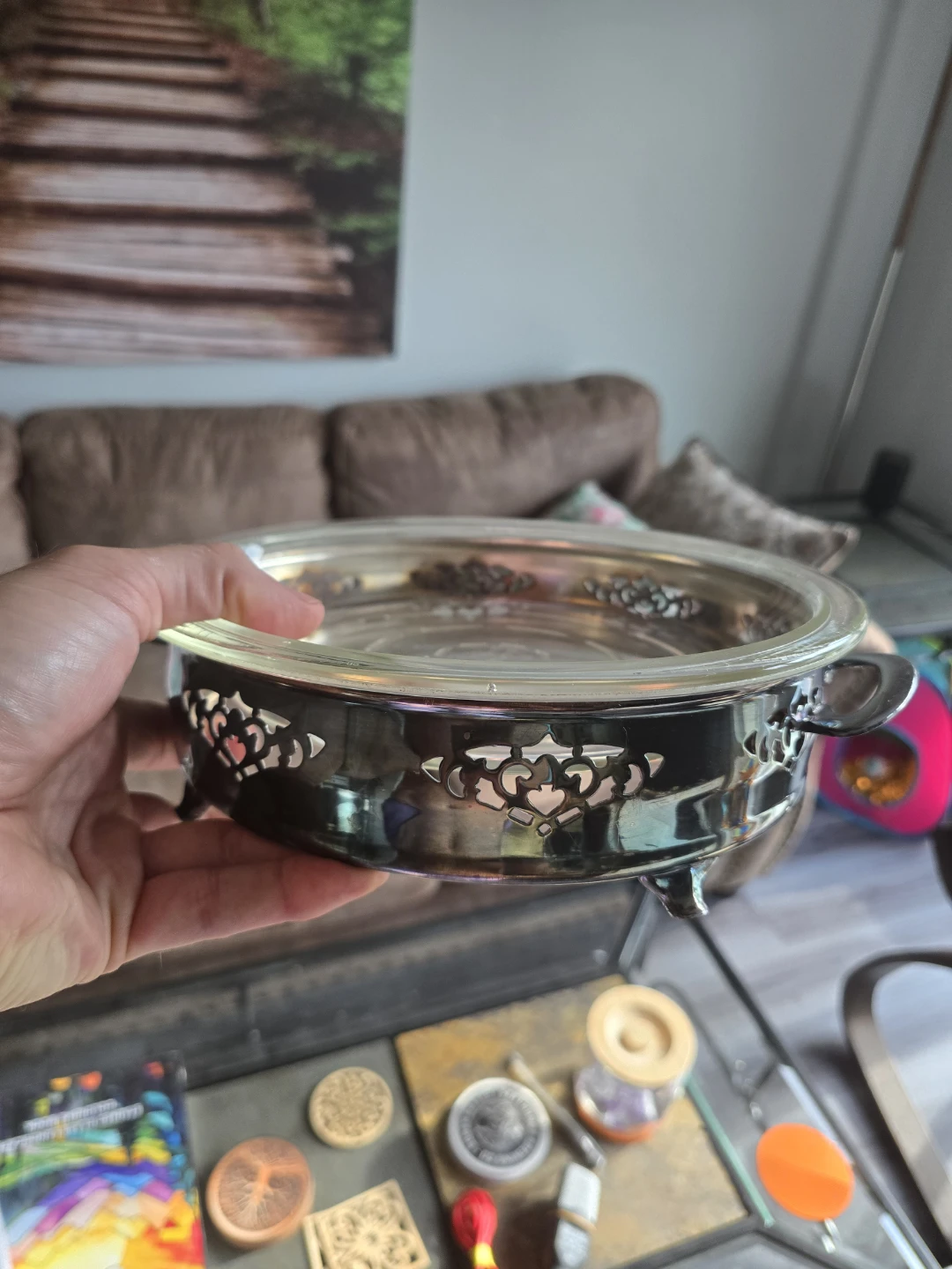Vintage Glass Serving Dish with Silver-Tone Holder