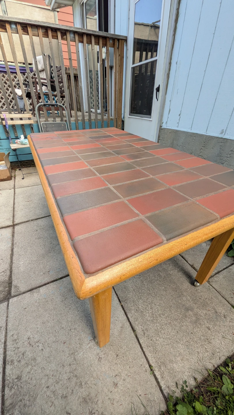 Wooden Dinner Table with Tile Top and Drawer - photo 3