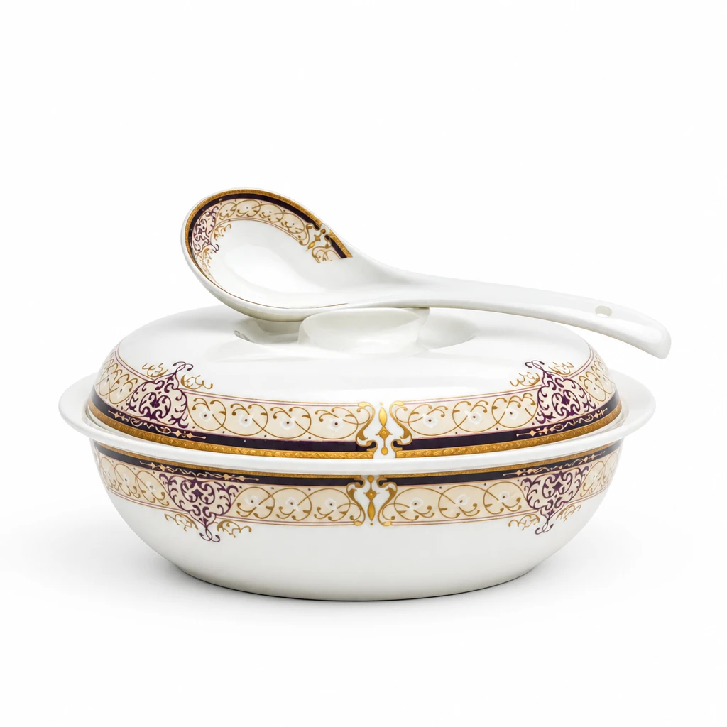 3-Piece Ceramic Soup Tureen Set with Spoon