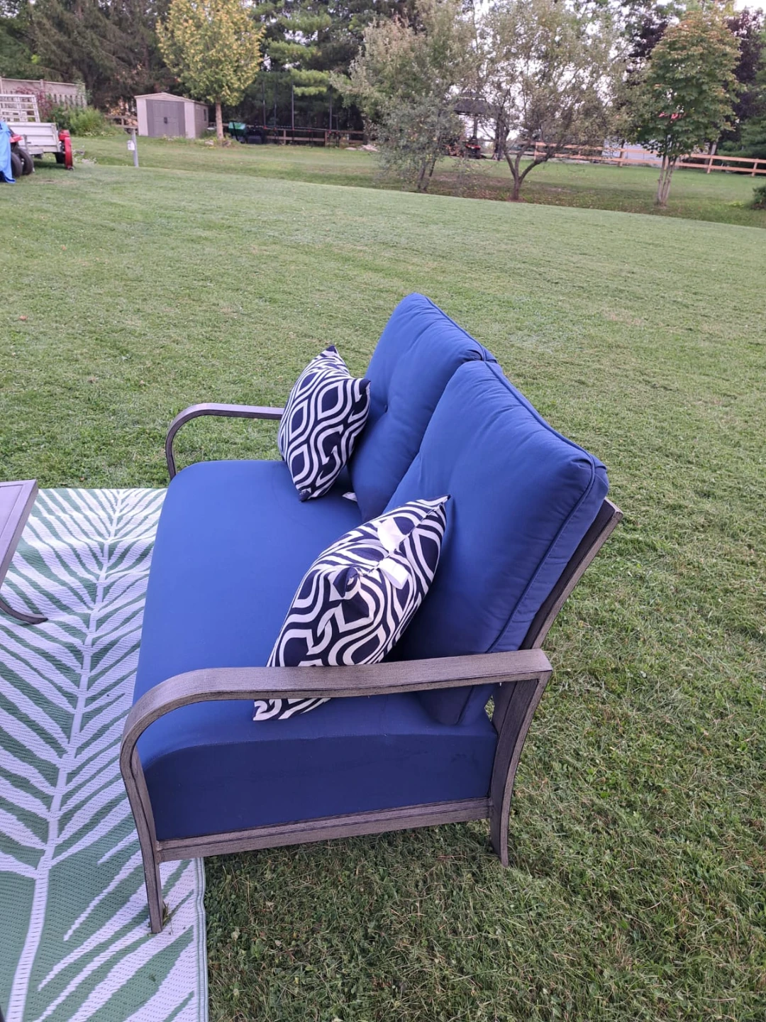 Blue Outdoor Loveseat with Pillows - photo 3
