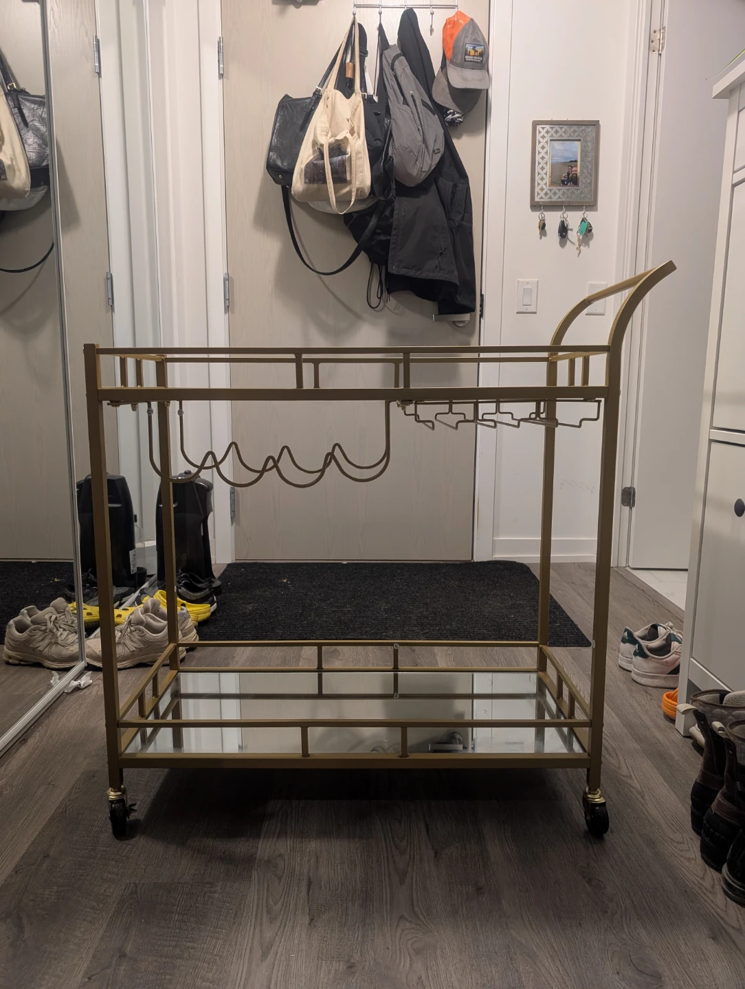 Home bar serving cart (gold, mirrored) - photo 2