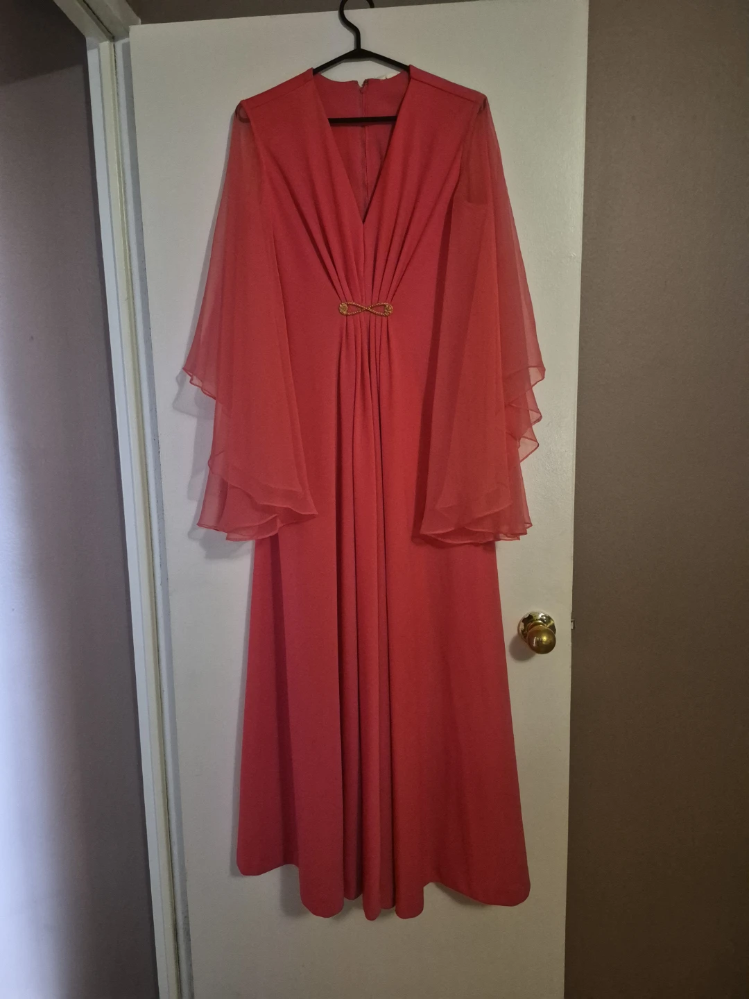 Vintage Red Maxi Dress with Flowy Sleeves