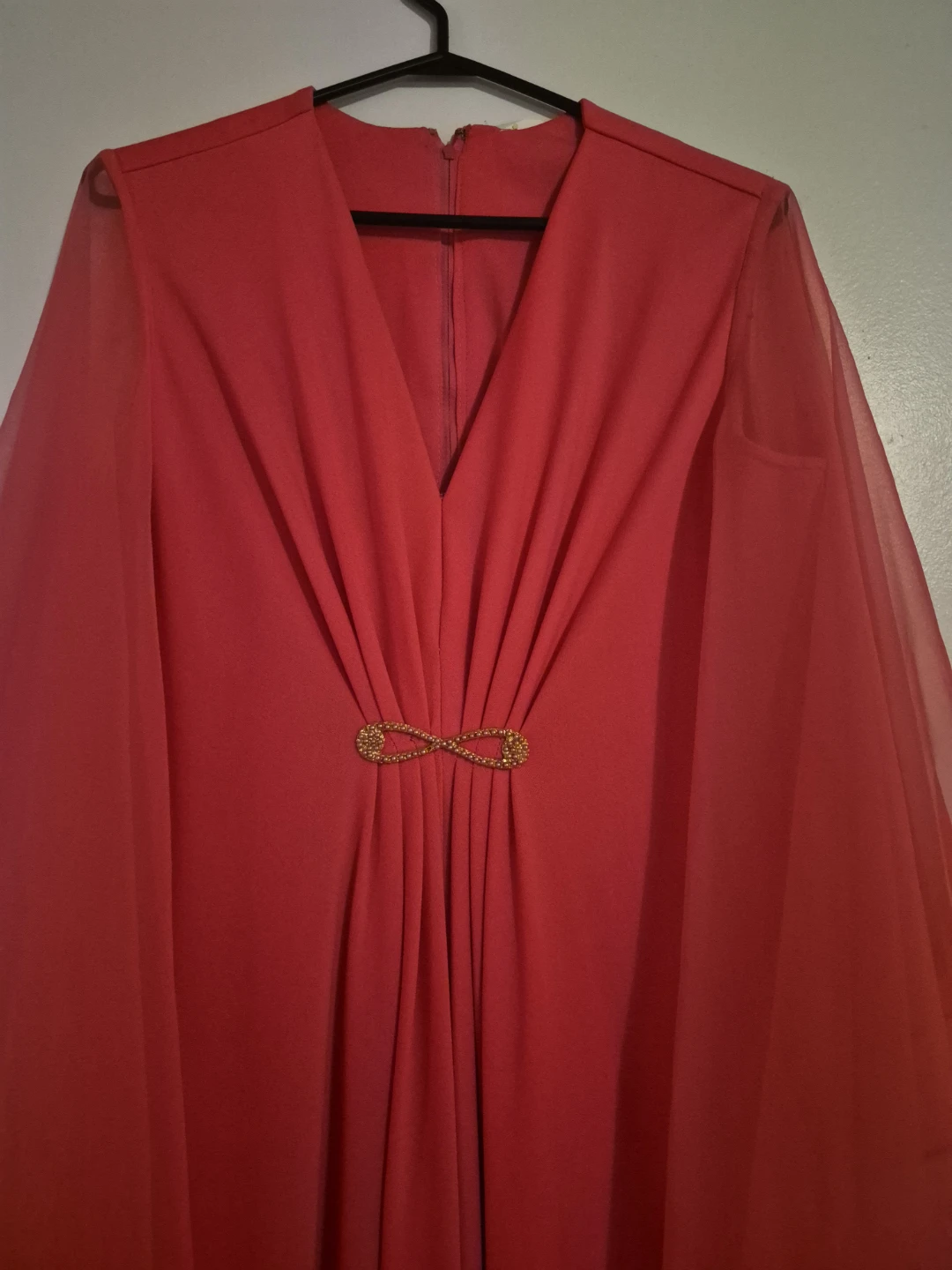 Vintage Red Maxi Dress with Flowy Sleeves - photo 2