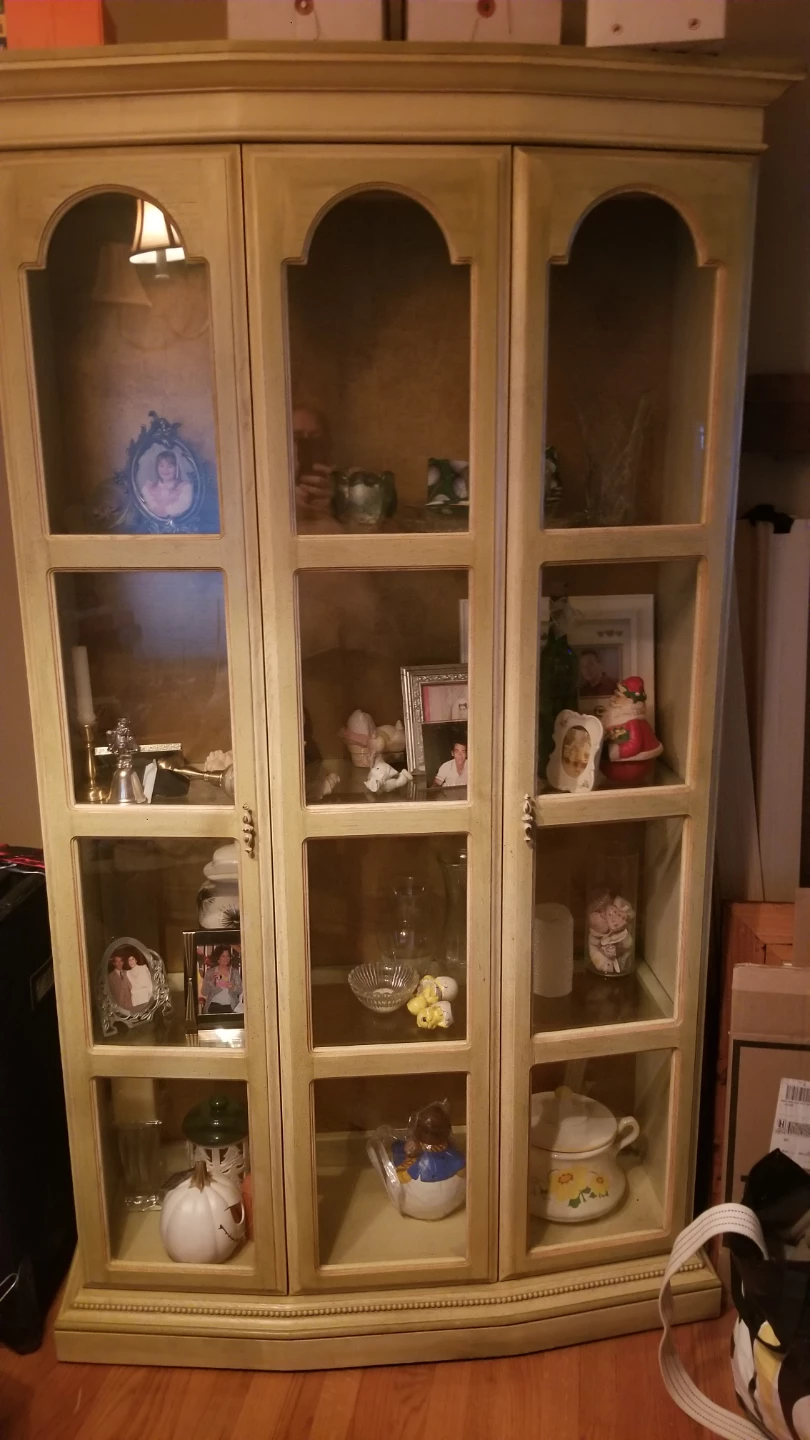Light Yellow Curio Cabinet with Glass Doors