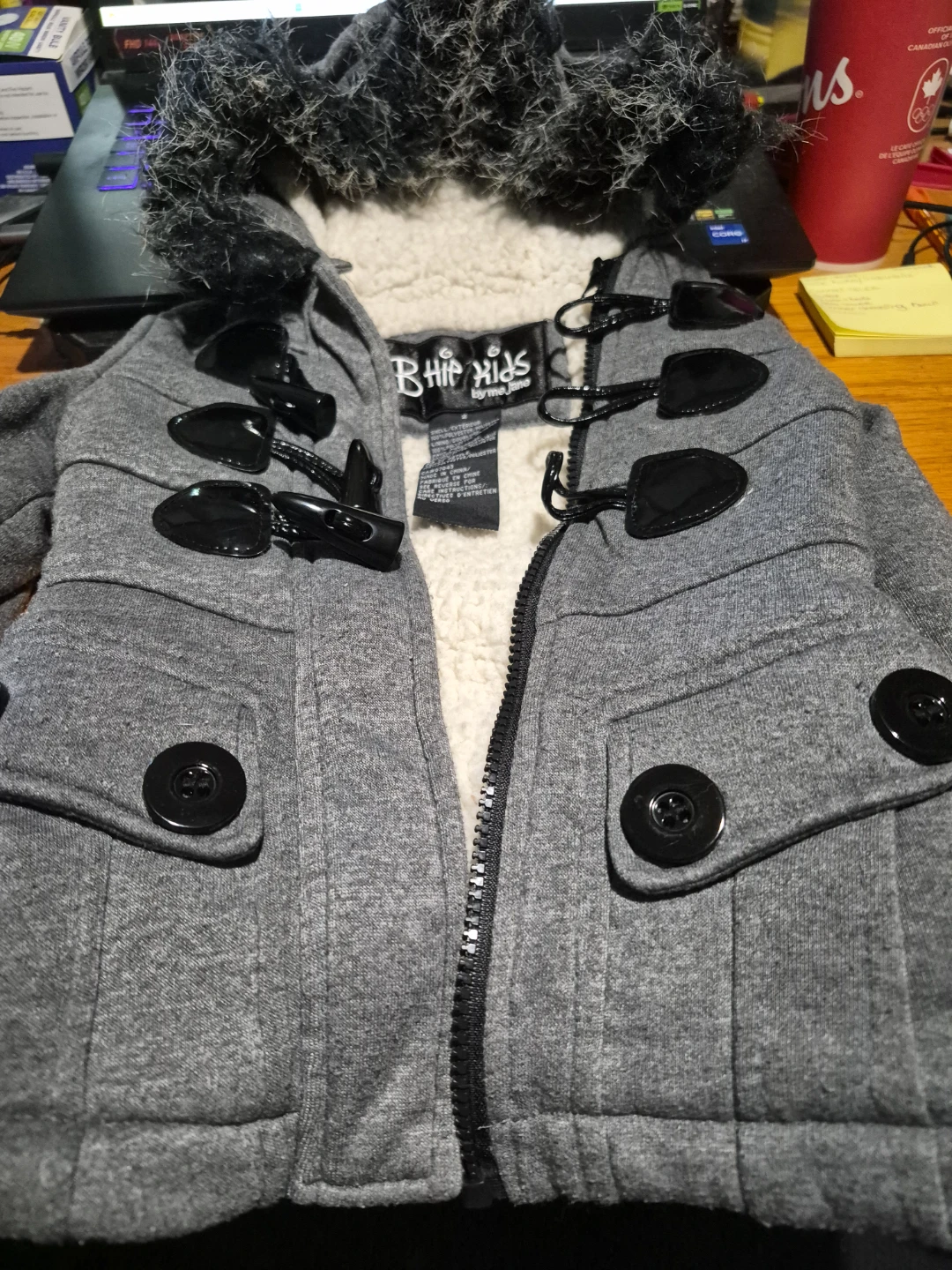 Bhip Kids by Me Jane Grey Faux Fur Lined Hooded Jacket