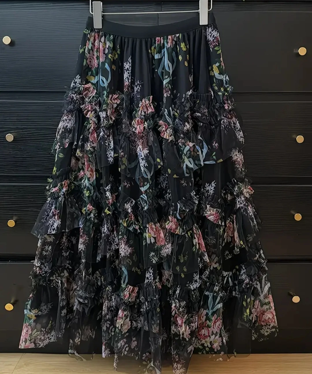 BRAND NEW Floral Ruffle Tulle Midi Skirt