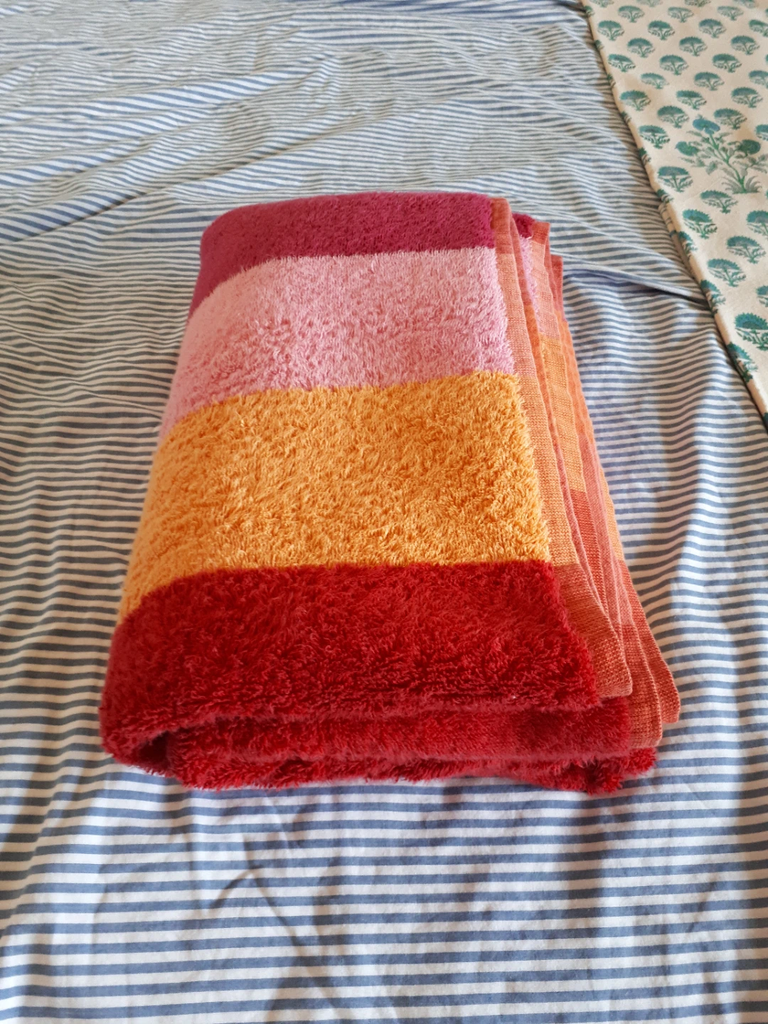 Extra Large Towel: Burgundy Orange Pink Stripes ♥️🩷🧡